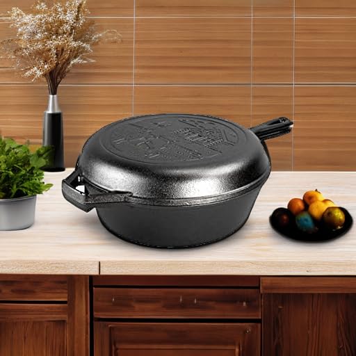 Lodge Cast Iron Wanderlust Series Cabin Combo Cooker - 3.2 Quart Dutch Oven with Lid - Perfect for Camping, Outdoor Cooking & Rustic Kitchen Meals