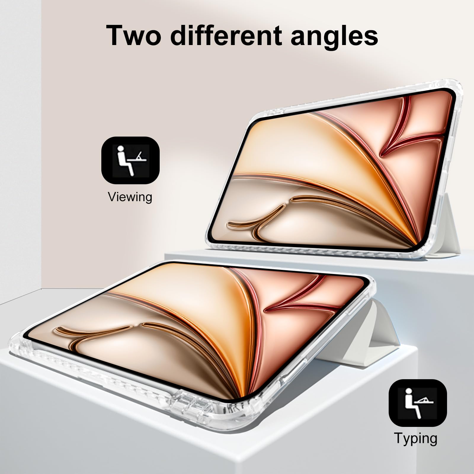 Premium iPad Air 13-inch M2/M3 (2024/2025) & iPad Pro 12.9 Case (6th Gen 2022) - Clear Trifold Stand Cover with Pencil Holder | Slim Protective Shell in Transparent Creamy White | Perfect for Work, Travel & Home Use