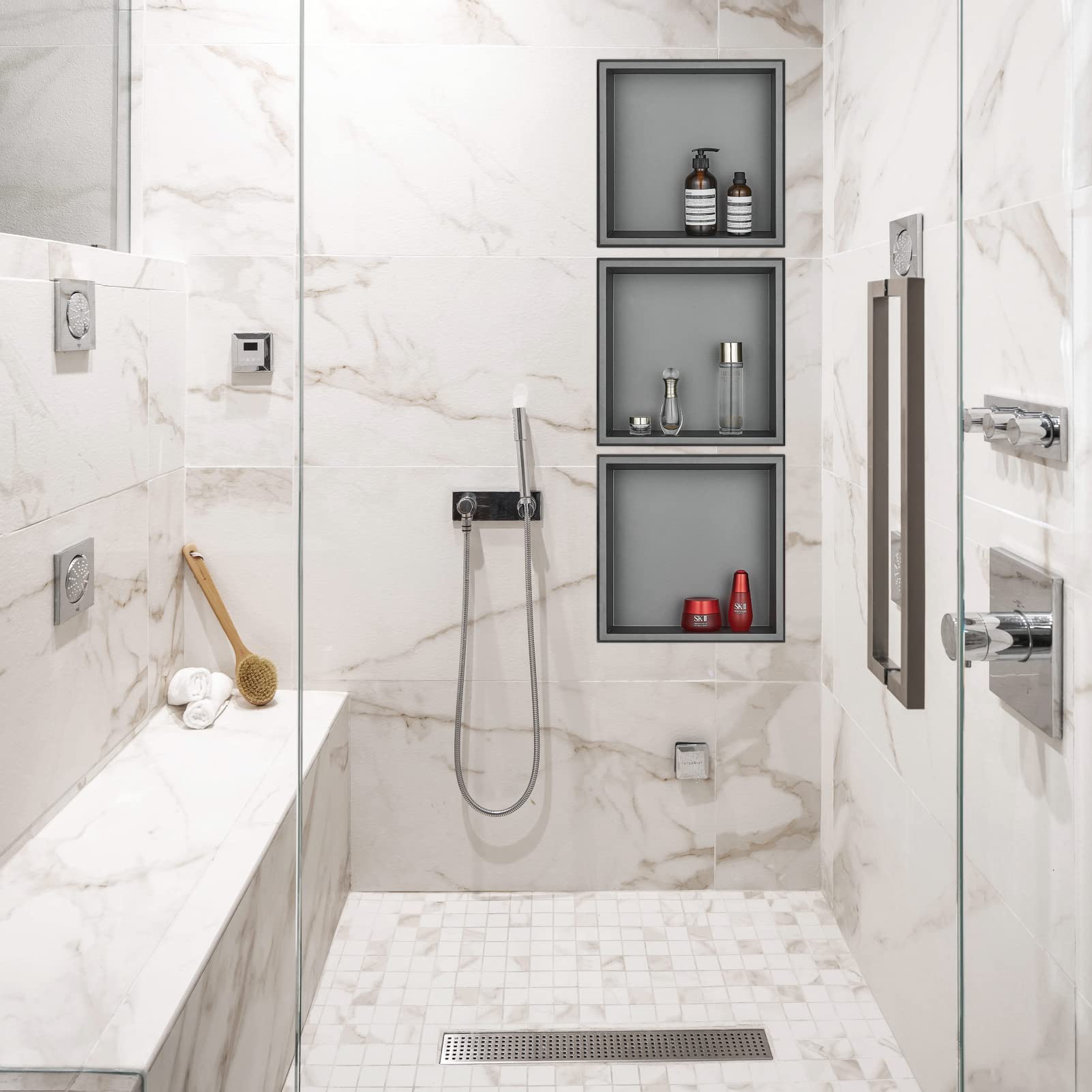 Frameless Wall Niche for Shower - 30x30x10cm Single Layer Bathroom Shelf | Built-in Shower Organizer for Body Wash, Shampoo & Toiletries | Grey | Perfect for Modern Bathrooms & Spa-Like Showers