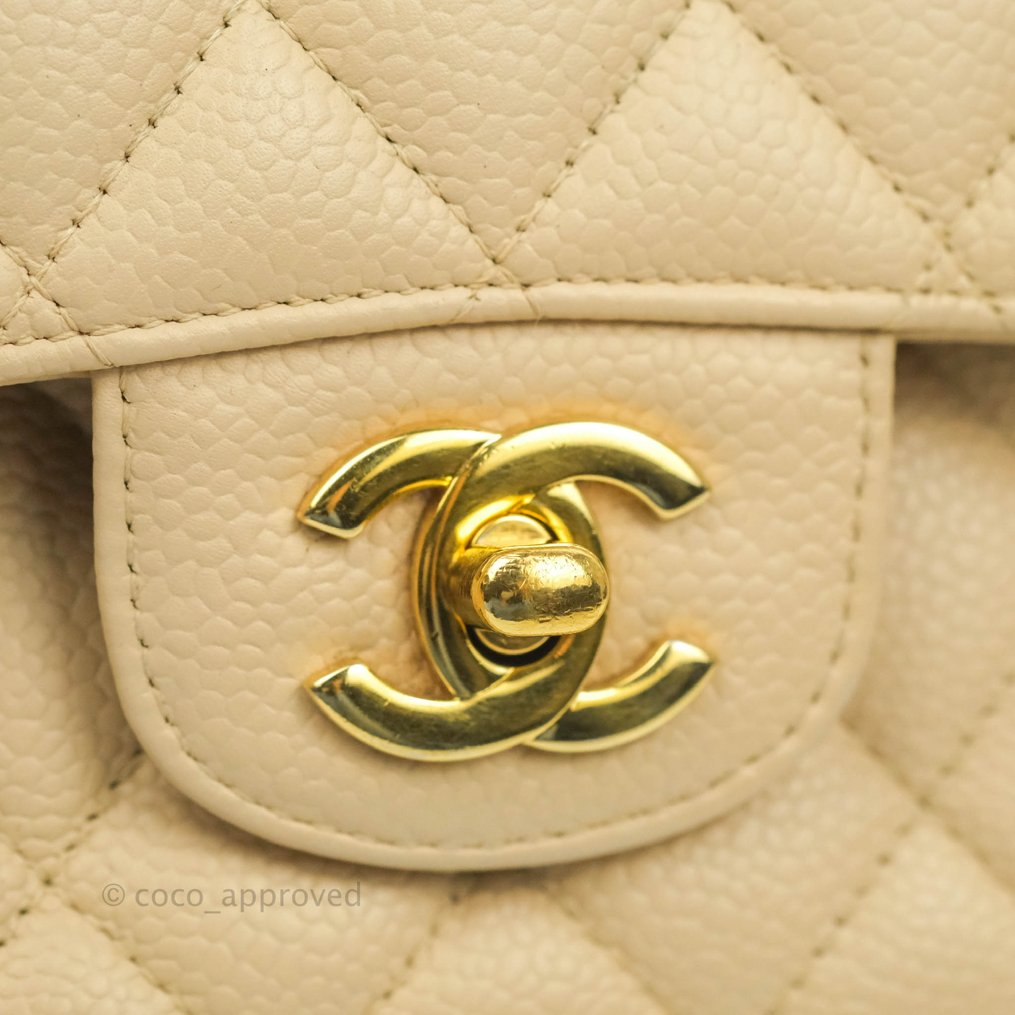 Chanel Classic Medium Double Flap Bag in Beige Caviar Leather with Gold Hardware - Luxury Designer Handbag for Women, Perfect for Work, Evening Events & Special Occasions
