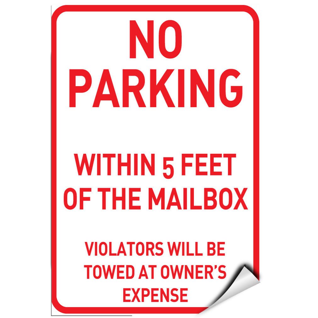 No Parking Within 5 Feet of Mailbox Sign - Violators Will Be Towed Decal - Weatherproof Vinyl Sticker for Mailboxes, Doors & Windows - Perfect for Residential Areas & Apartment Buildings