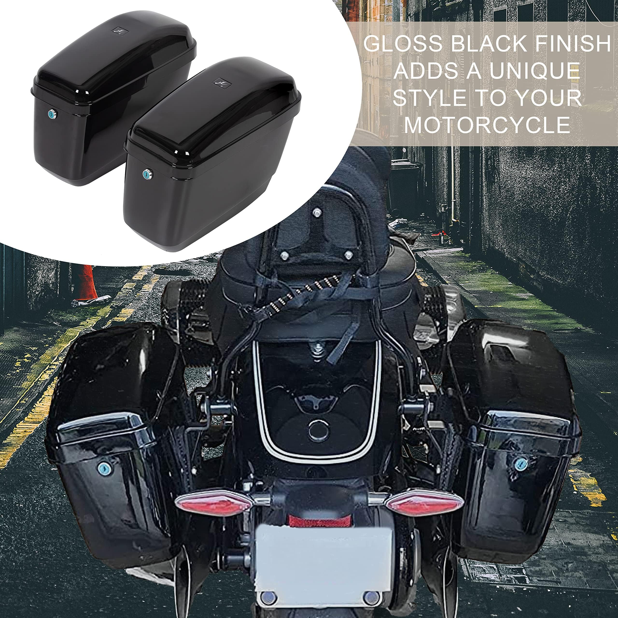 ECOTRIC 45L Motorcycle Hard Saddlebags with Lock - Waterproof Storage Trunk for Harley Davidson, Honda Shadow, Kawasaki Vulcan | Durable Plastic Black Luggage Carrier w/Mounting Kit | Perfect for Long Rides & Touring