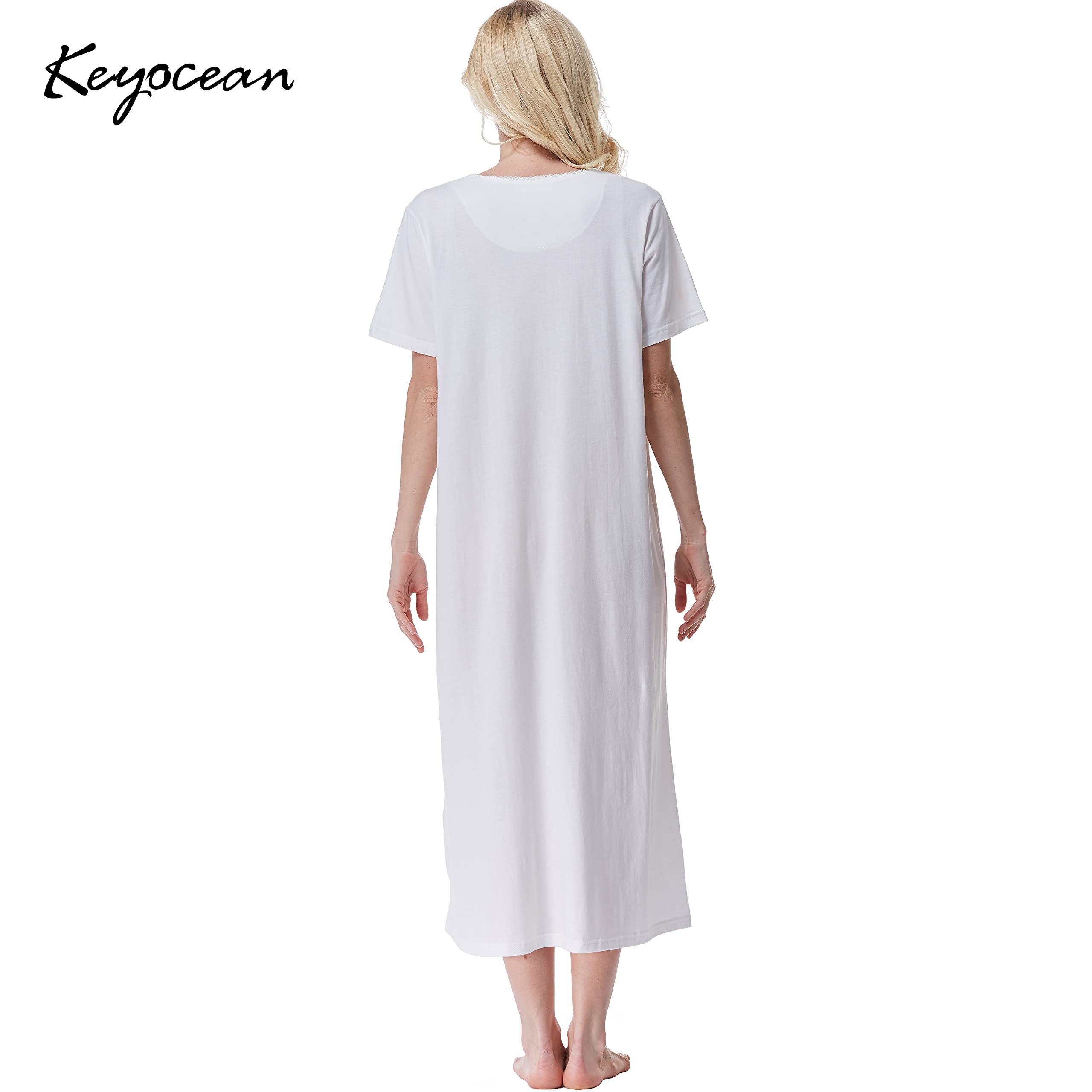 Keyocean Women's Soft 100% Cotton Short Sleeve Nightgown - Lightweight Sleepwear for Ladies, Perfect for Summer Nights & Relaxing at Home