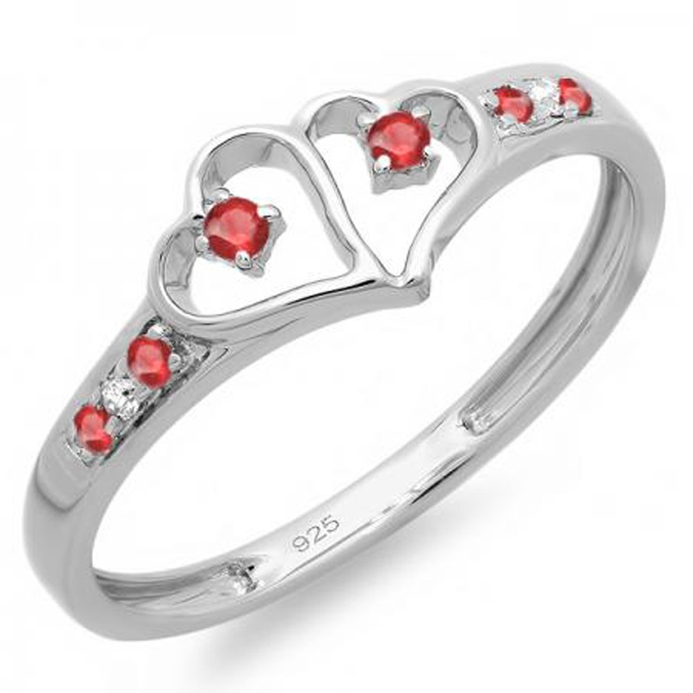 Dazzlingrock Round White Diamond & Ruby Heart Engagement Ring for Women - Sterling Silver Promise Love Band - Perfect for Proposals, Anniversaries & Romantic Gifts