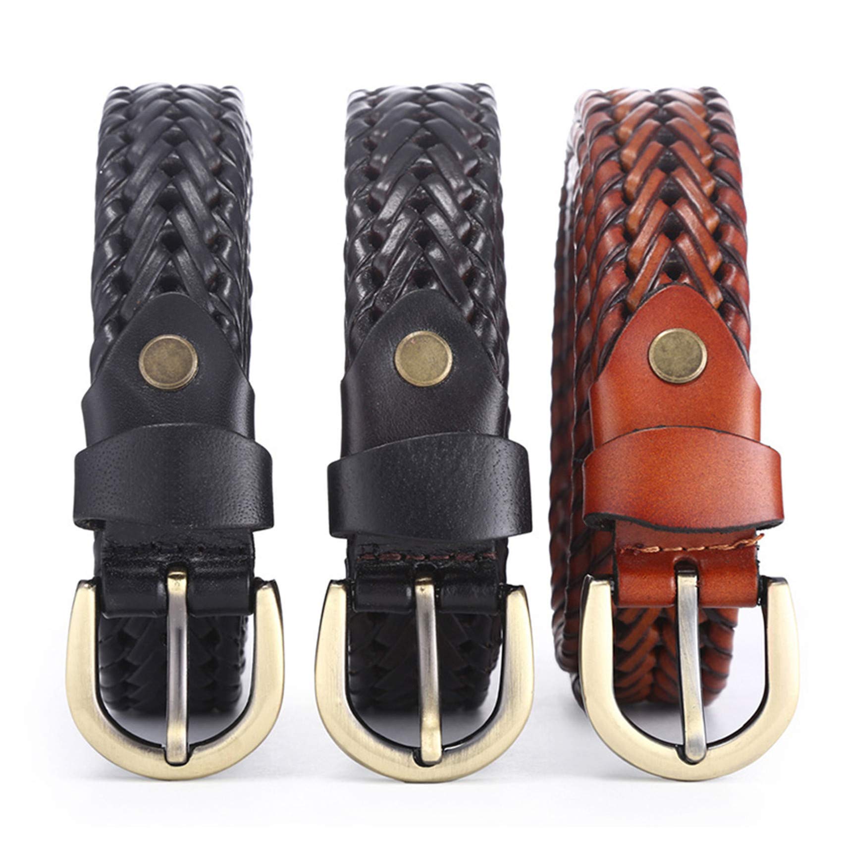 Andongnywell Men's Braided Leather Belt - Fashion Woven Belt for Jeans & Dress - Adjustable Pin Buckle Strap for Men & Women | Perfect for Casual, Office & Formal Occasions