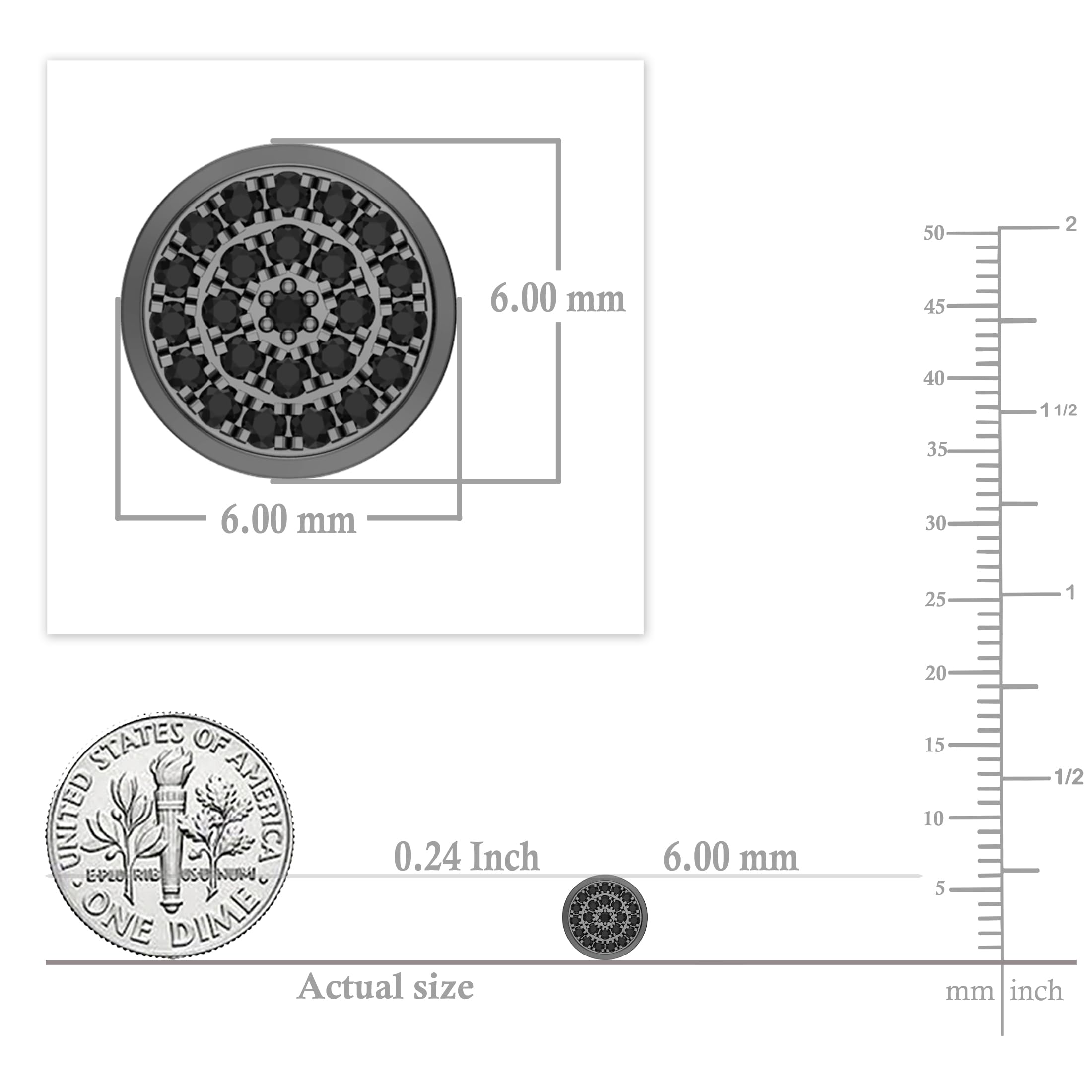 0.10 Carat Round Black Diamond Micro Pave Hip Hop Stud Earrings for Men - Solid White Gold Black Plated Push Back Closure - Perfect for Gifts, Parties, and Hip Hop Fashion