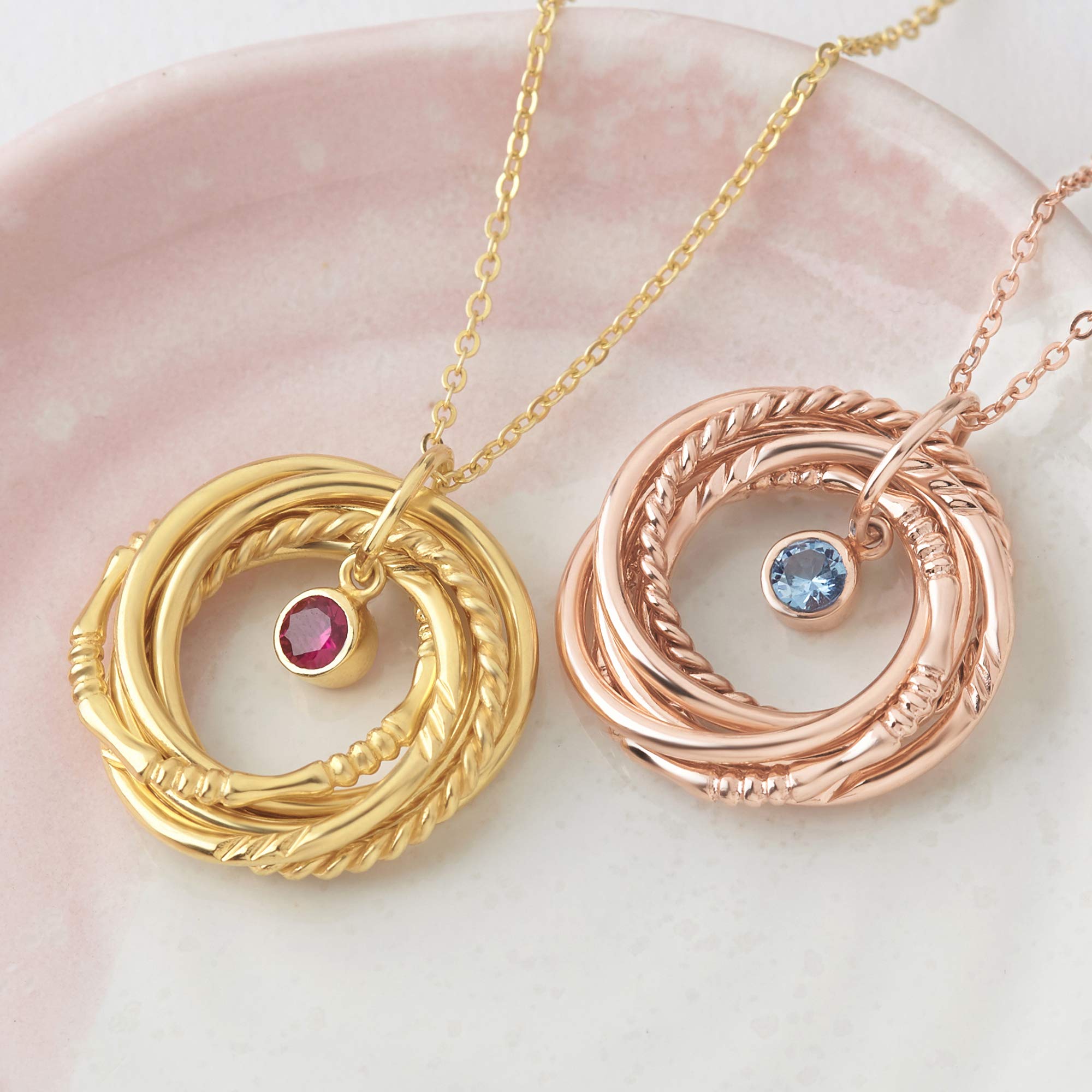 70th Birthday Necklace for Women - 7 Rings 7 Decades Personalized Birthstone Jewelry | 925 Sterling Silver & 18K Gold Plated Gift for Mom, Grandma, Nana | Perfect for Milestone Celebrations, Mother's Day & Retirement Gifts