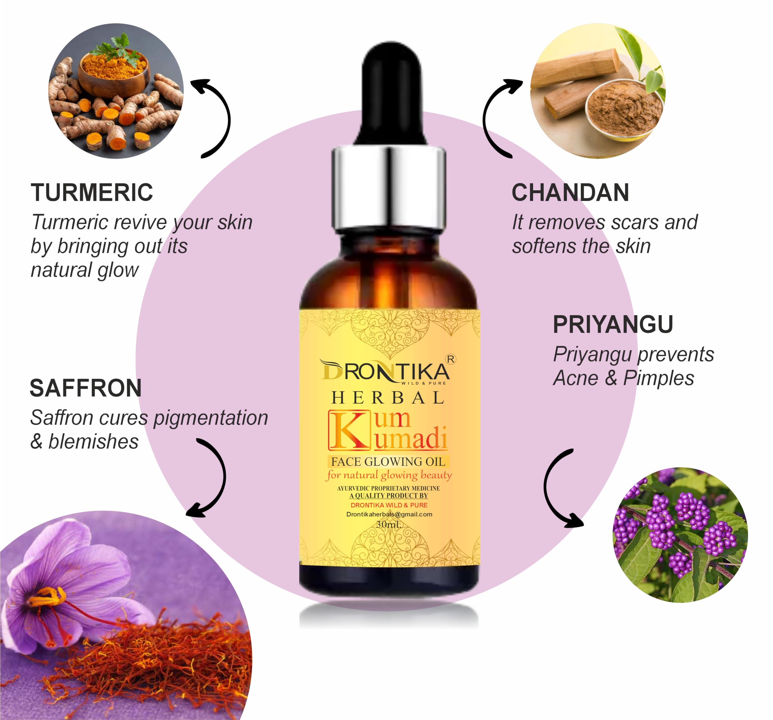 Drontika Kumkumadi Face Glowing Oil with Saffron & Natural Herbs - Anti-Aging Facial Treatment for Youthful & Healthy Skin | 30ml | Paraben & Silicone Free | Perfect for Night Routine & Dry Skin Care