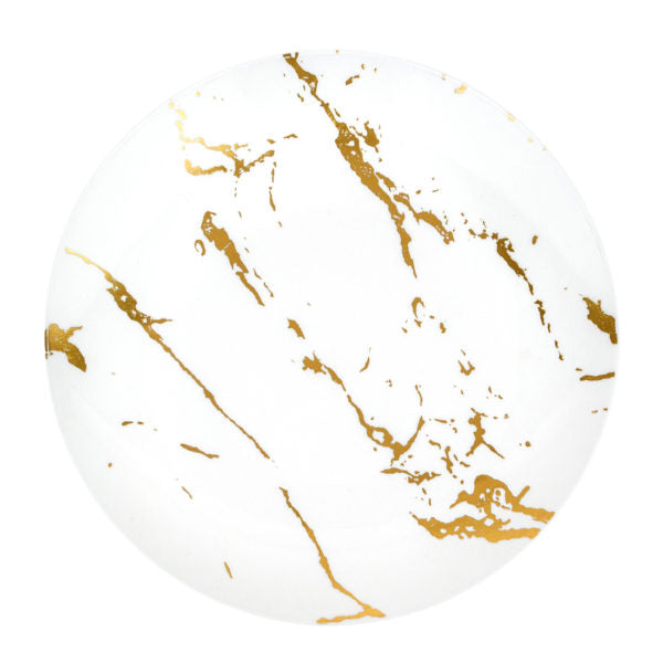 Elegant White and Gold Round Plastic Plates - 50 Pack Disposable Dinner Plates for Parties, Weddings, and Events - Durable and Stylish Tableware for Any Occasion