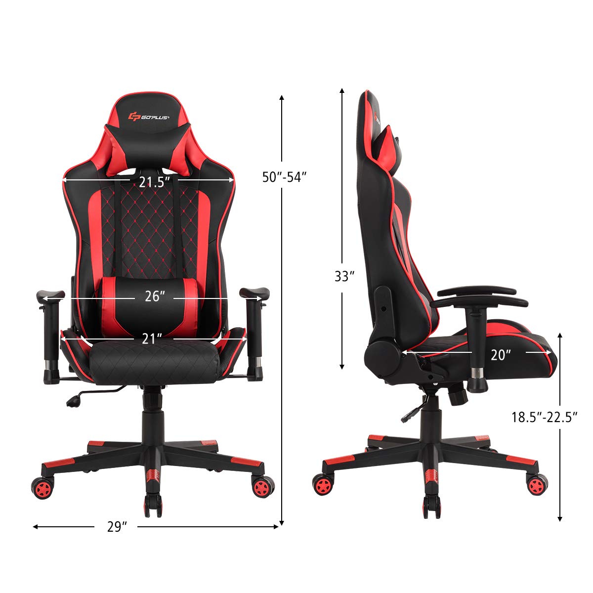 Goplus Massage Gaming Chair - Ergonomic High Back Racing Office Chair with Reclining Backrest, Adjustable Handrails & Seat Height, PU Swivel Design, Headrest & Lumbar Support - Perfect for Gaming, Work & Home Office Relaxation