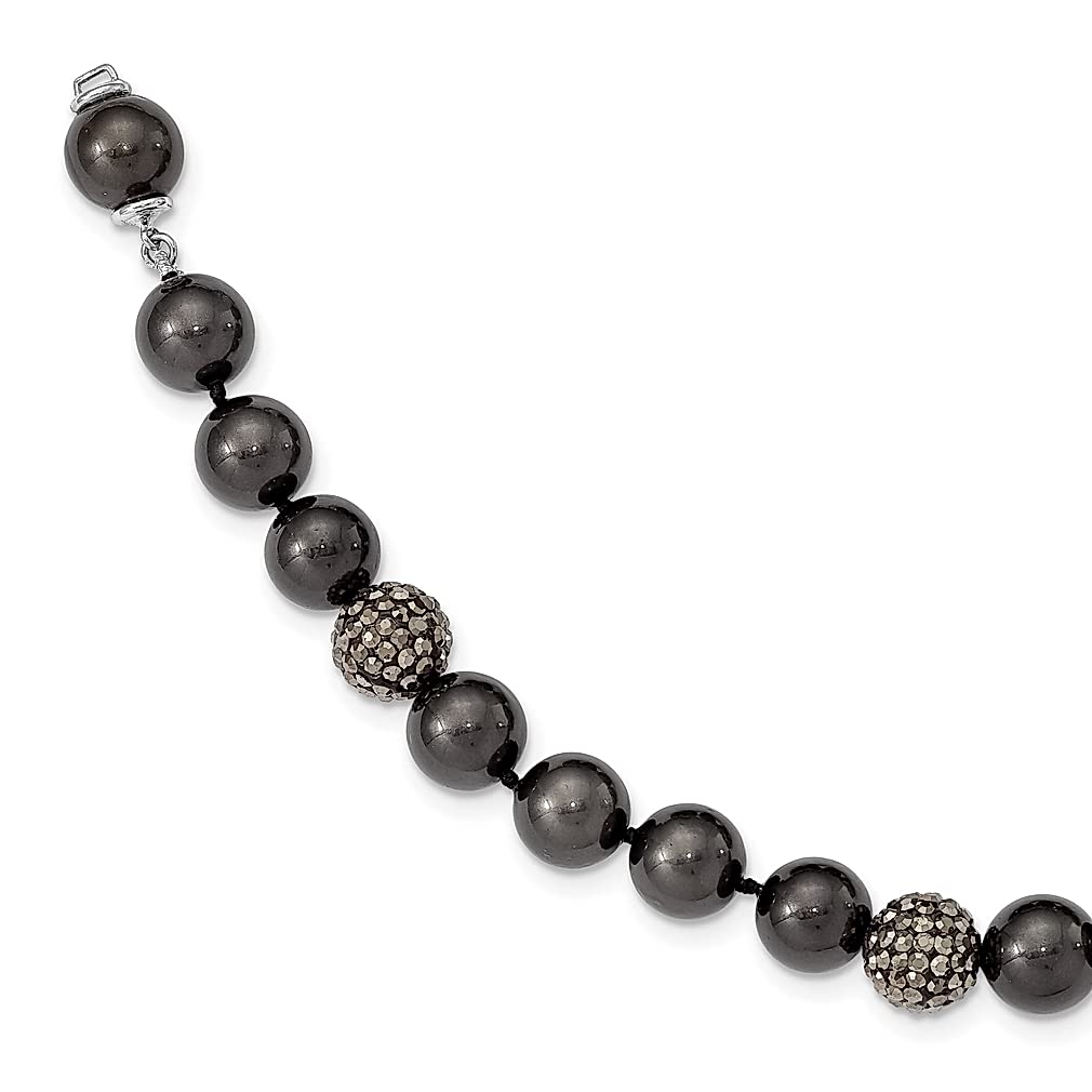 925 Sterling Silver Majestik 11mm Black Shell Crystal Bracelet - 8 Inch Pearl Bead Fine Jewelry for Women - Elegant Gift for Her - Perfect for Parties, Weddings & Special Occasions