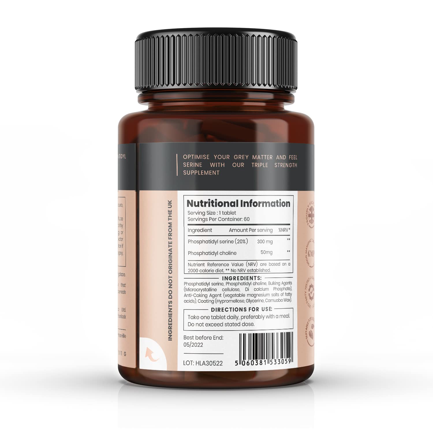 Triple Strength Phosphatidyl Serine & Choline Supplement - 240 Tablets (4 x 60 Count Bottles) for Memory Support, Brain Health & Cognitive Function - Ideal for Students, Professionals & Seniors