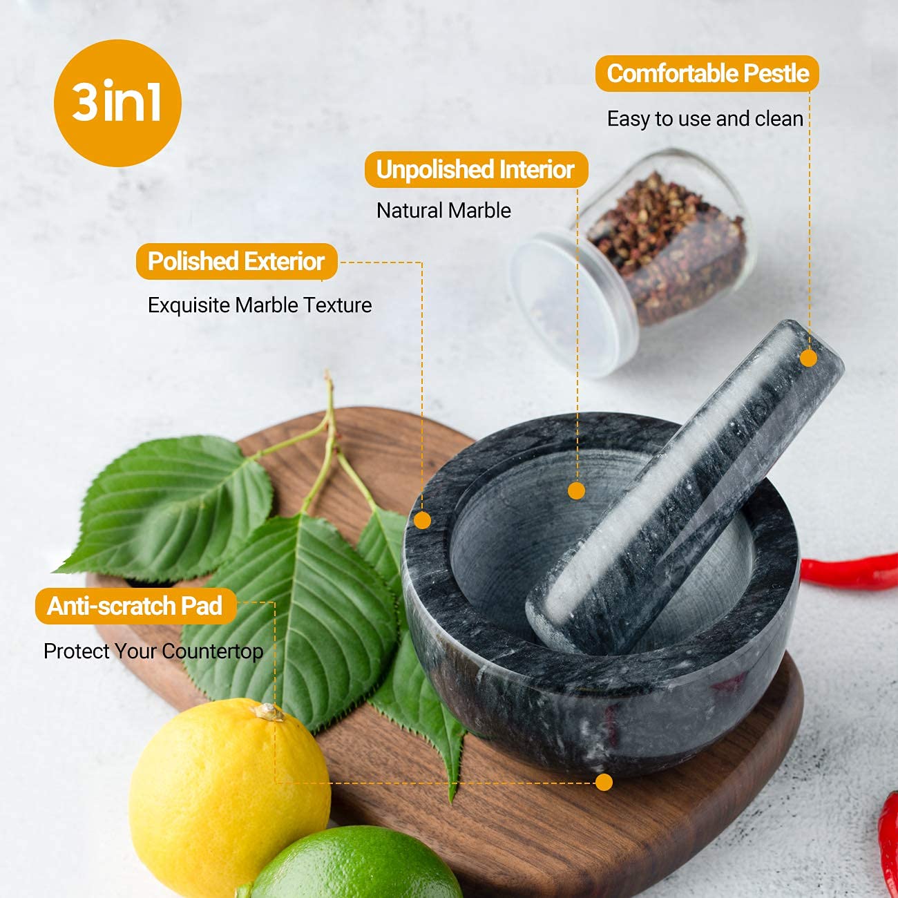 Premium Black Marble Mortar and Pestle Set - 4.64