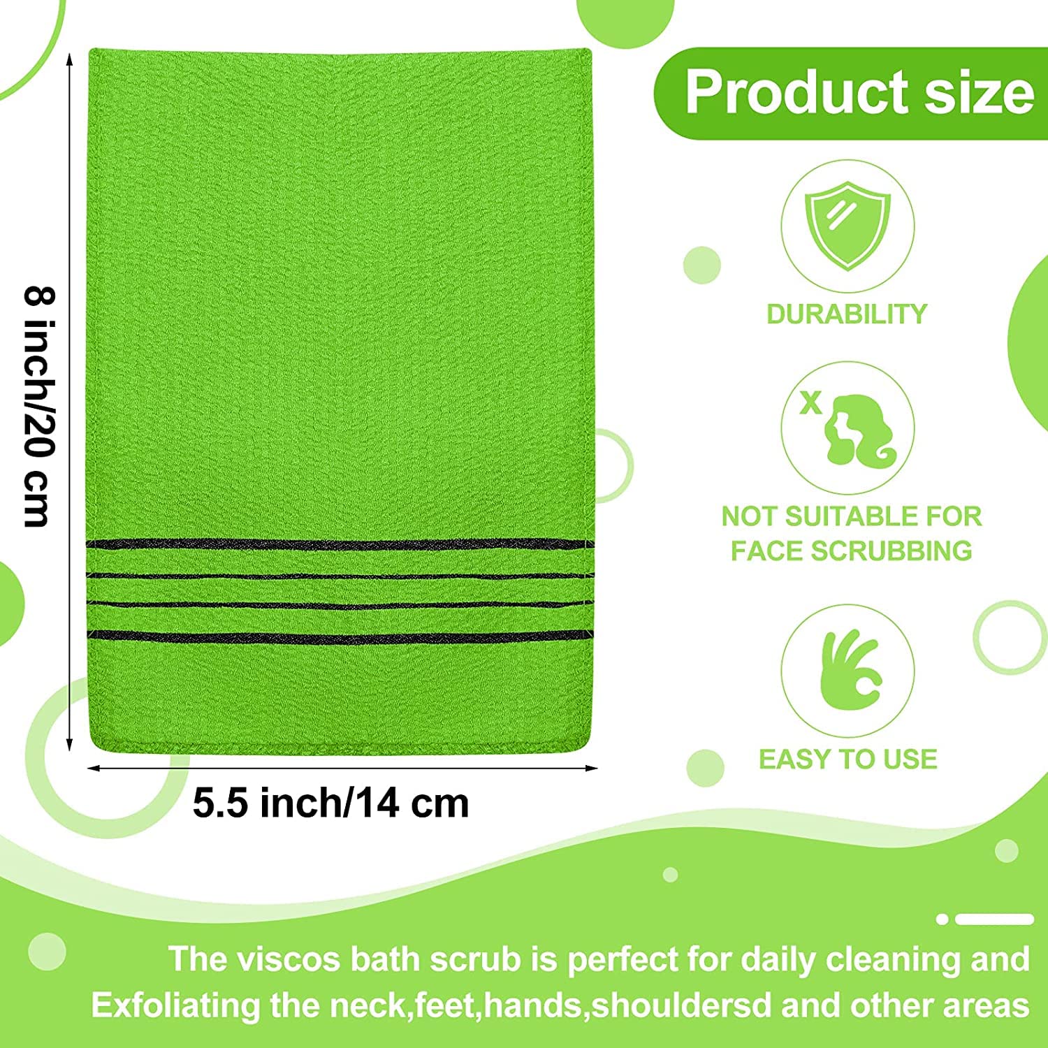 ENLIWISH Korean Exfoliating Bath Gloves 2Pcs - Soft Body Scrubber for Smooth Skin, Shower & Spa Exfoliation, Green - Perfect for Korean Skincare Routine & Dead Skin Removal