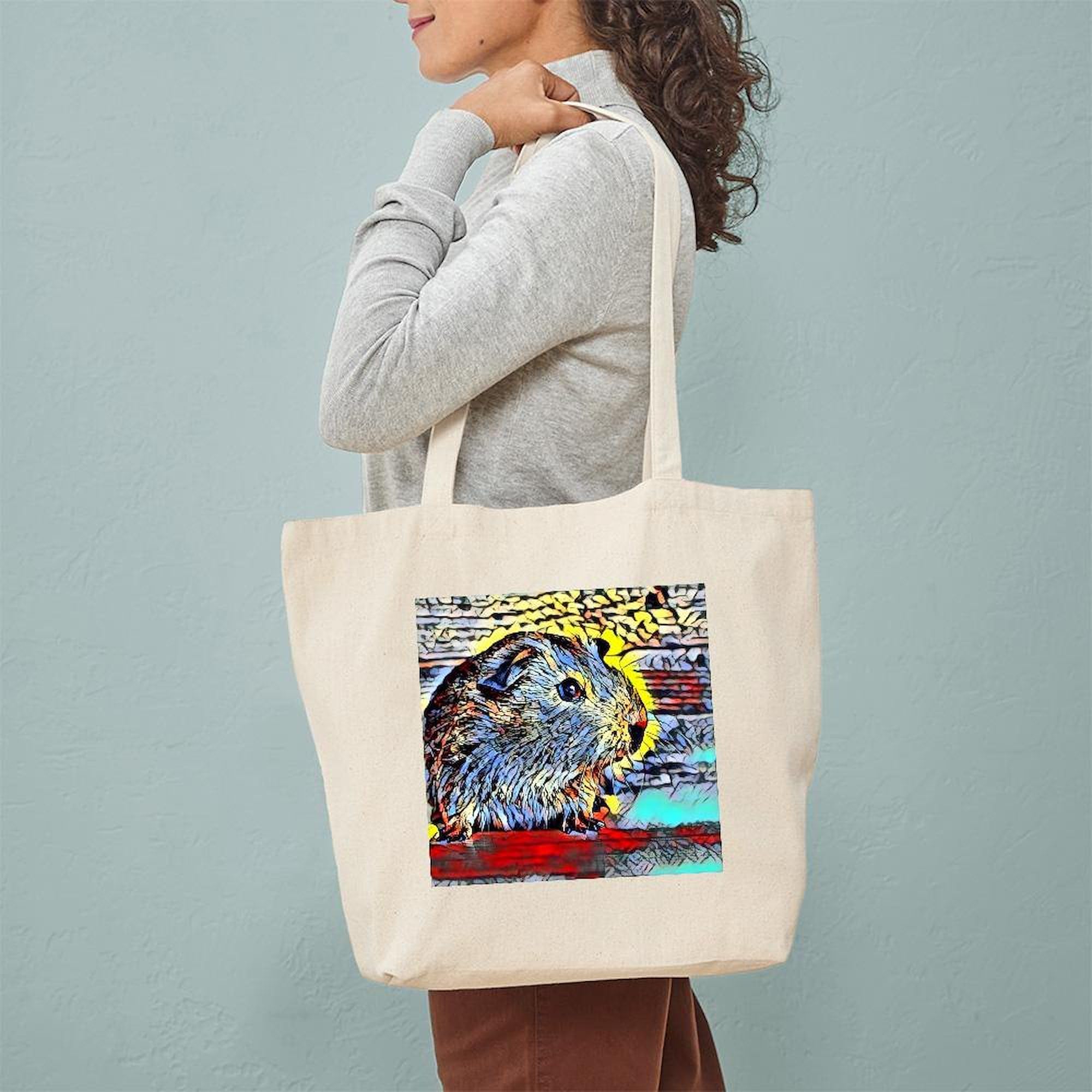 Colorful Guinea Pig Tote Bag - Natural Canvas Reusable Shopping Bag for Groceries, Beach & Everyday Use | Eco-Friendly Cotton Tote with Cute Animal Design