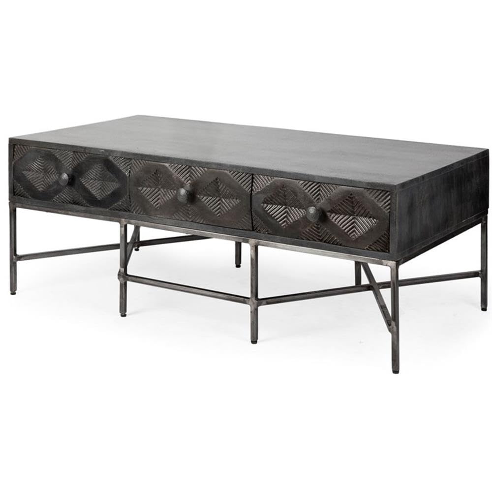 Mercana Hobbart II Dark Brown Coffee Table with Antiqued Silver Finish - 48