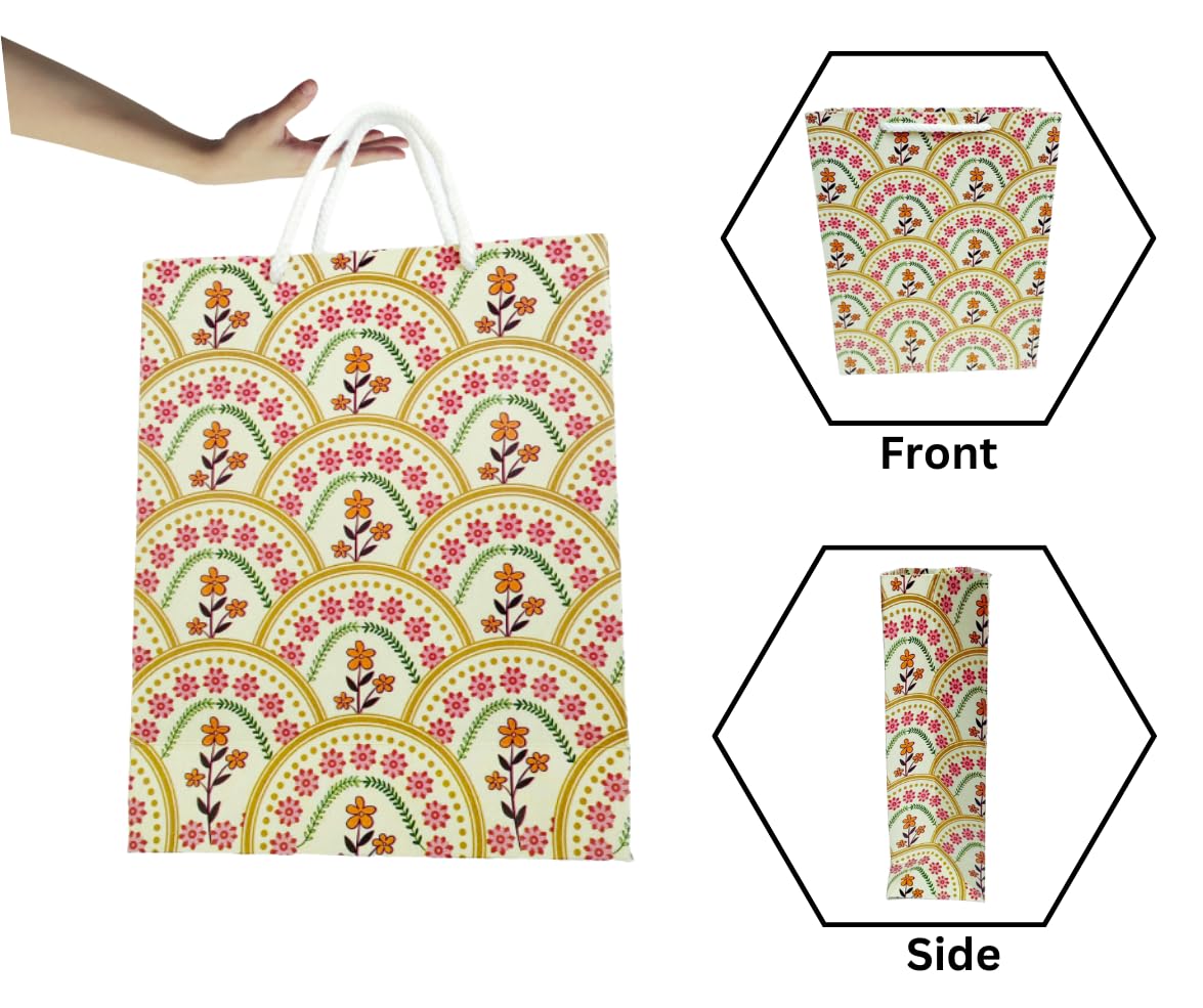 IncyWincy 10-Pack Floral Gift Bags | Small Paper Goodie Bags for Birthday Party Favors, Wedding Favors, Baby Shower Gifts | Rainbow Treat Bags 25x20x10cm | Perfect for Candy, Small Toys & Party Favors