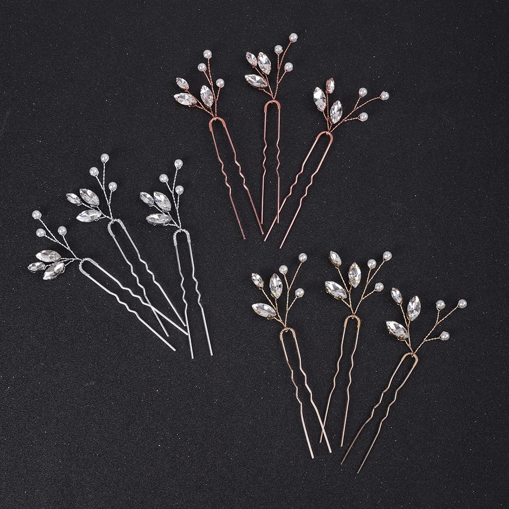 Elegant Silver Pearl Rhinestone Bridal Hair Pins - Handmade Wedding Hair Accessories for Brides & Women (3PCS Set, Gold) | Perfect for Wedding, Prom, Party & Special Occasions