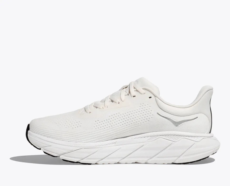 HOKA Arahi 7 Wide Running Shoes for Men - Blanc De Blanc/Steel Wool | Stability & Cushioning Road Shoes | Perfect for Marathon Training & Daily Jogging