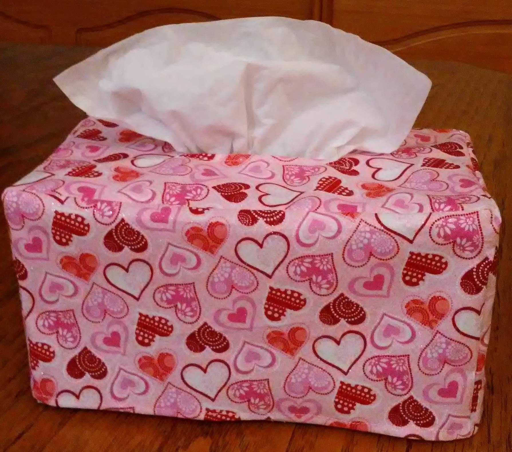 Glittering Pink Hearts Fabric Tissue Box Cover - Rectangle Decorative Holder for Home, Office, or Gift (Perfect for Valentine's Day, Bedroom, Bathroom Decor)