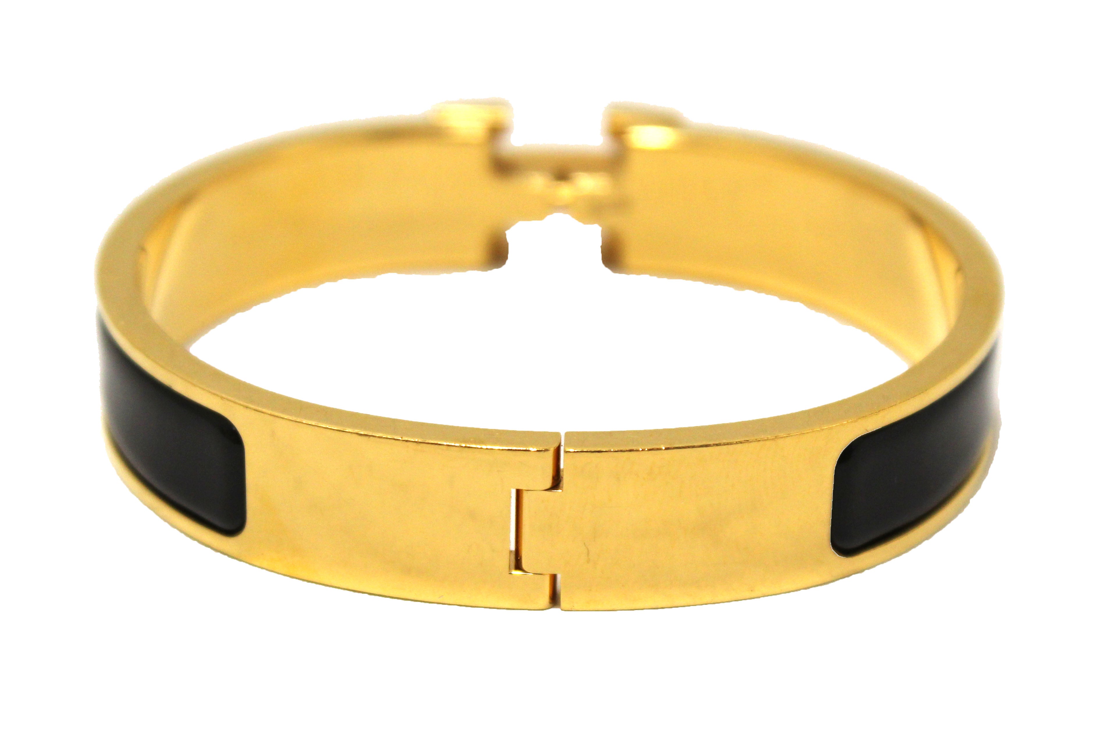 Authentic Hermes Black Enamel Gold Plated Clic Clac H PM Bangle Bracelet - Luxury Fashion Jewelry for Women, Perfect Gift for Birthday & Anniversary