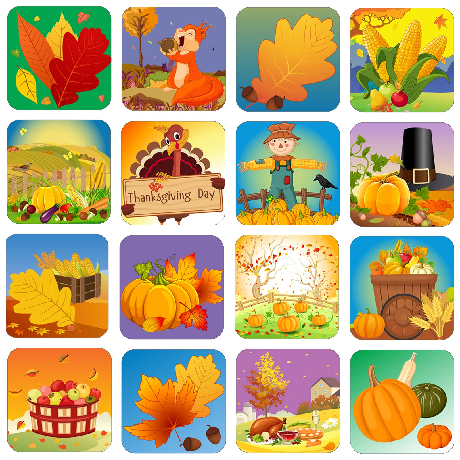 480-Piece Fall Stickers for Kids - Thanksgiving Autumn Stickers with Pumpkins, Maple Leaves, Turkeys & Corn - Perfect for Classroom Decor, Thanksgiving Parties, Scrapbooking & DIY Crafts (Vivid Colors)