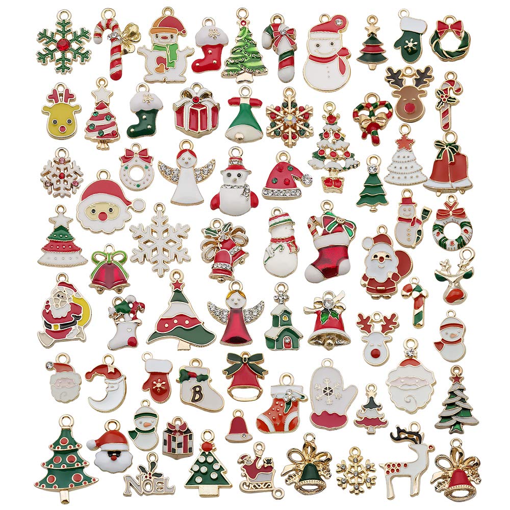 WOCRAFT Gold Enamel Christmas Charms - DIY Jewelry Making Supplies for Necklace, Bracelet & Earrings - Holiday Craft Decorations for Clothes, Bags & Gifts - Perfect for Christmas DIY Projects & Festive Decor