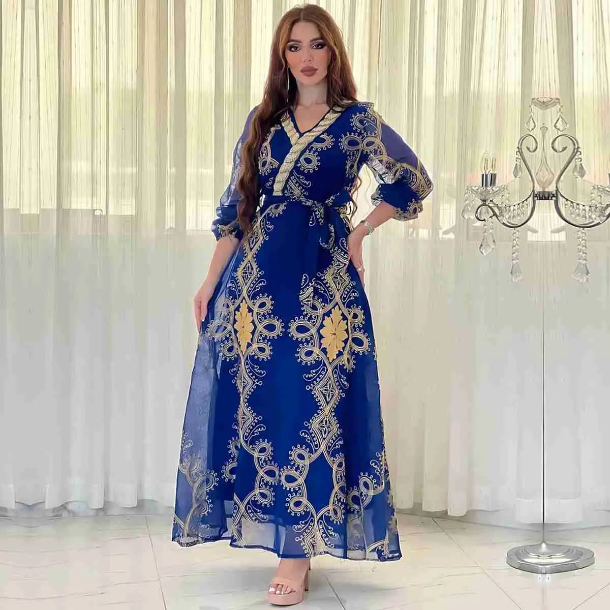 Elegant Eid Dress with Embroidery & Sequins - Flowy Caftan Kaftan Maxi Dress for Women | Perfect for Eid Celebrations, Weddings & Special Occasions