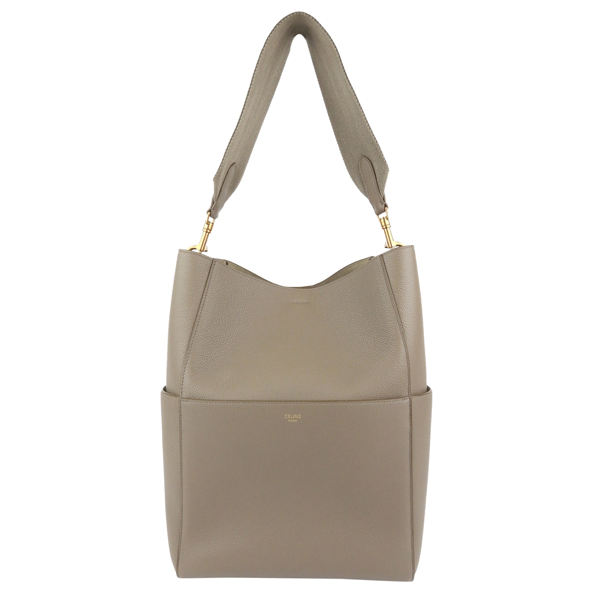 Celine Sangle Seau Shoulder Bag in Taupe Grey - Soft Grained Calfskin Leather for Women | Perfect for Work, Travel & Everyday Use