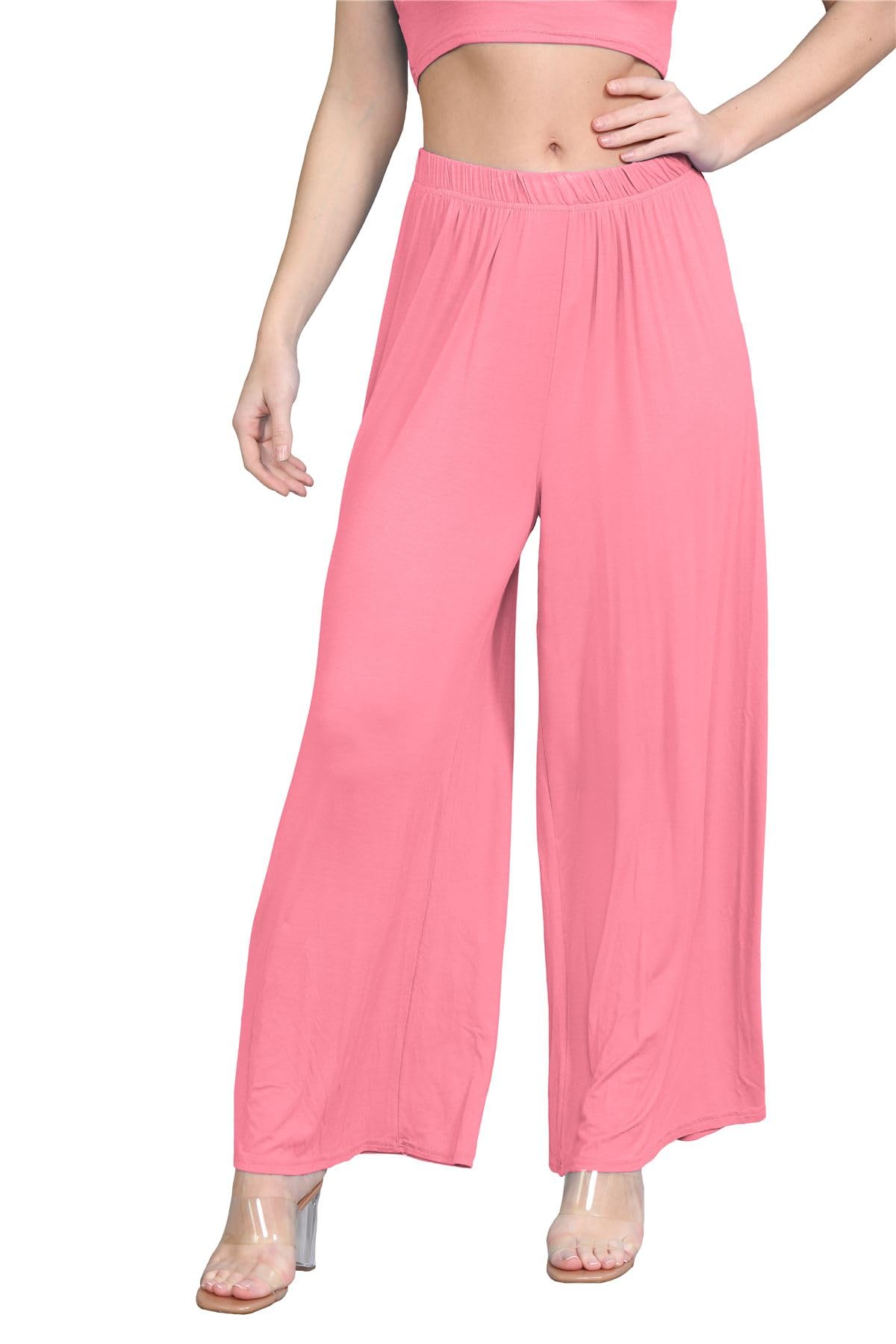 Janisramone® Women's Plain Wide Leg Palazzo Pants - High Waisted Comfortable Trousers for Office, Travel & Casual Wear | Elegant Flowy Palazzo Pants for Women
