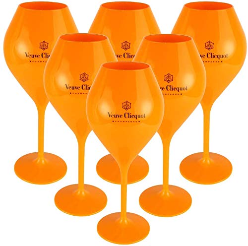 Veuve Clicquot 6-Piece Yellow Champagne Flutes Set - Shatterproof Polycarbonate Acrylic Glasses for Poolside, Weddings & Parties (Small Edition) - Elegant Drinkware for Celebrations & Outdoor Entertaining