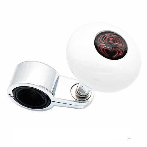 Pearl White Heavy Duty Steering Wheel Spinner Knob for Cars, Trucks, SUVs, Tractors & Boats - Red Black Widow Spider Design - Easy Grip & Control for Off-Road, Towing & Custom Vehicles