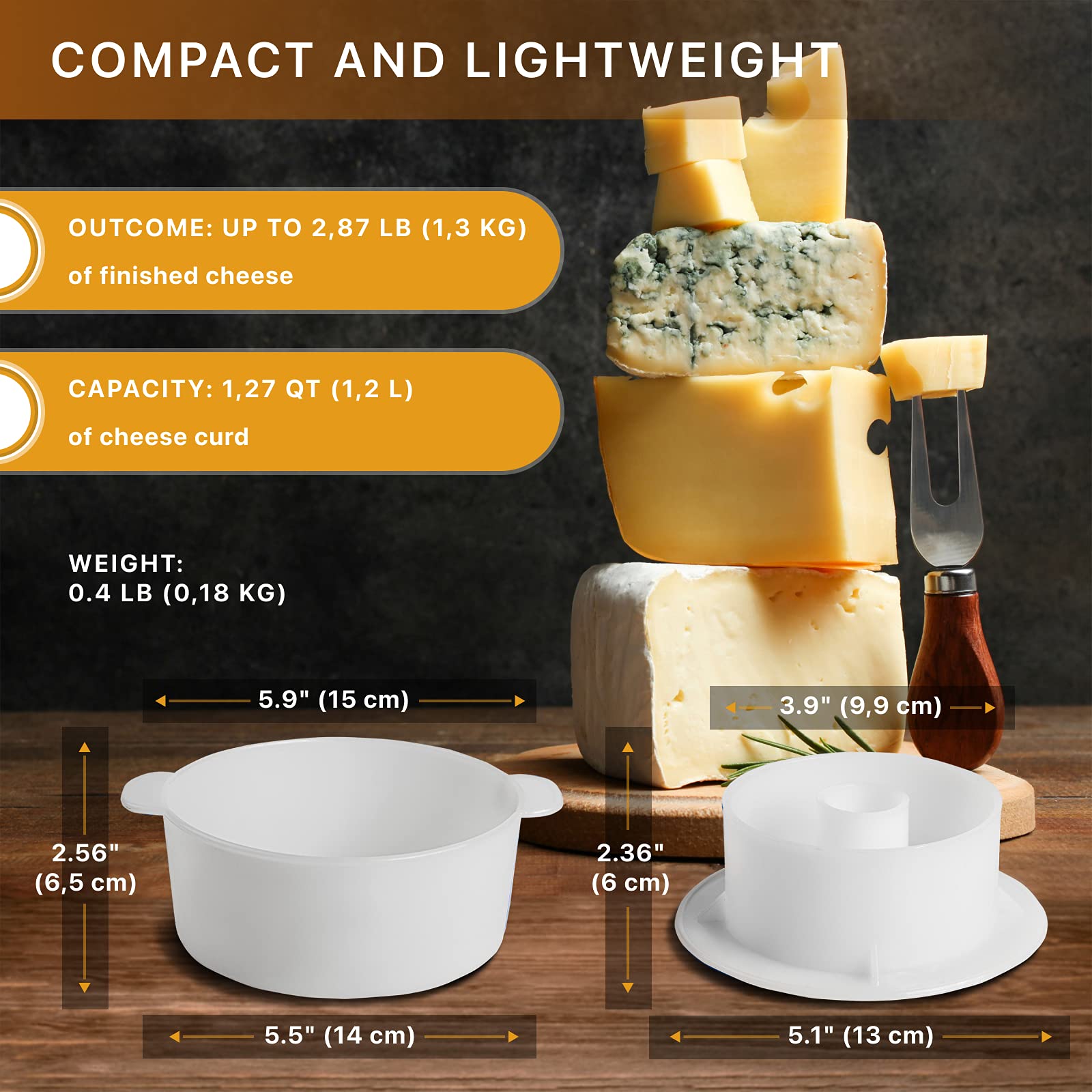 Premium Gouda Hard Cheese Mold - Large Press for Cow & Goat Milk Cheesemaking | Complete Cheese Making Kit with Cheesecloth | Essential Kitchen Tools for Homemade Cheese | Perfect for DIY Cheese Lovers & Artisan Cheesemakers