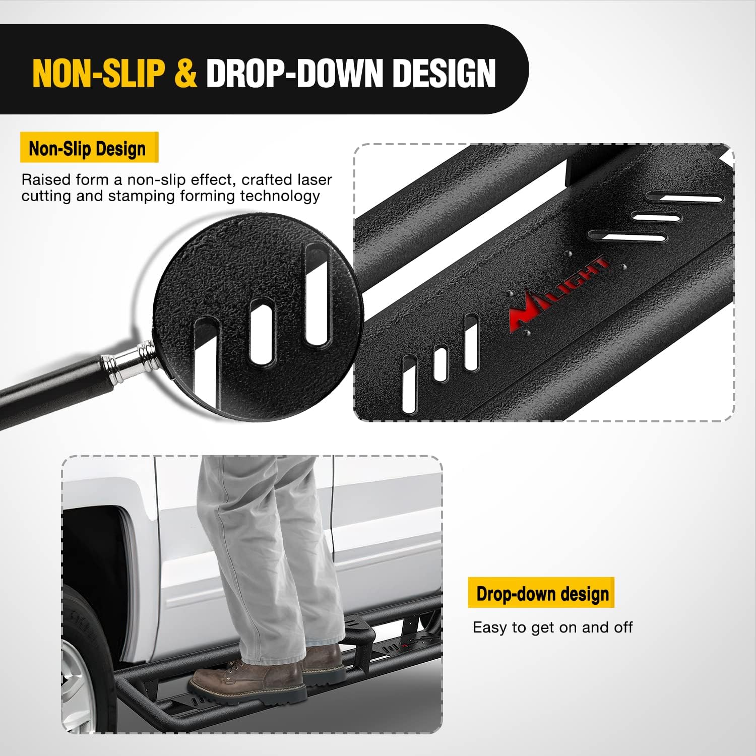 2007-2019 Chevy Silverado & GMC Sierra 1500/2500HD/3500HD Extended Running Boards - Textured Powder Coated Side Step Nerf Bars - Perfect for Off-Roading & Truck Customization