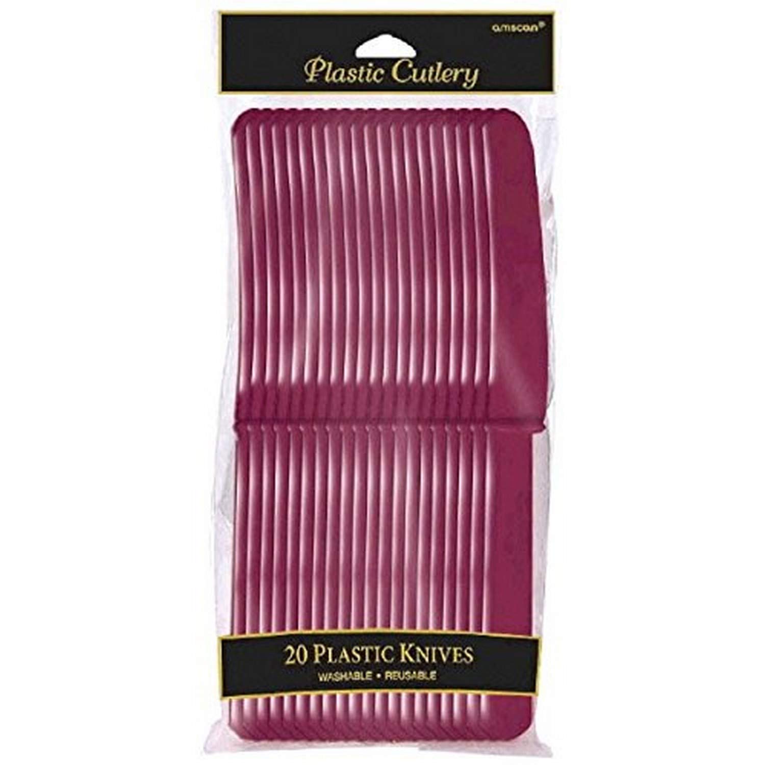 amscan 4548.27 Premium Plastic Knives - 20-Piece Set in Berry Color | Perfect for Parties, Weddings & Catering Events