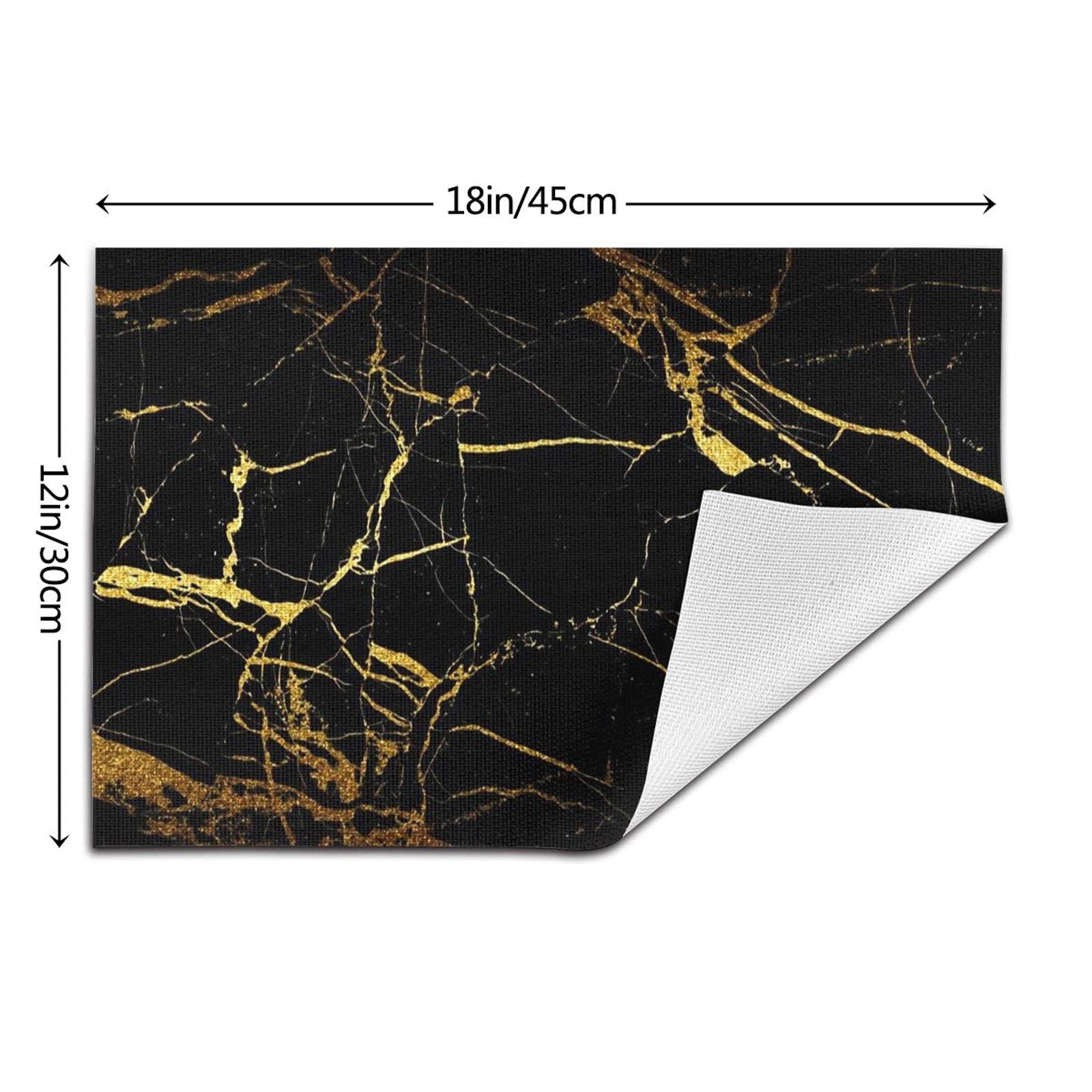 Premium Black Gold Marble Placemats Set of 4 - Heatproof Non-Slip Vinyl Place Mats for Dining & Kitchen Tables - Washable Woven Table Mats for Everyday Use, Dinner Parties & Holiday Decor