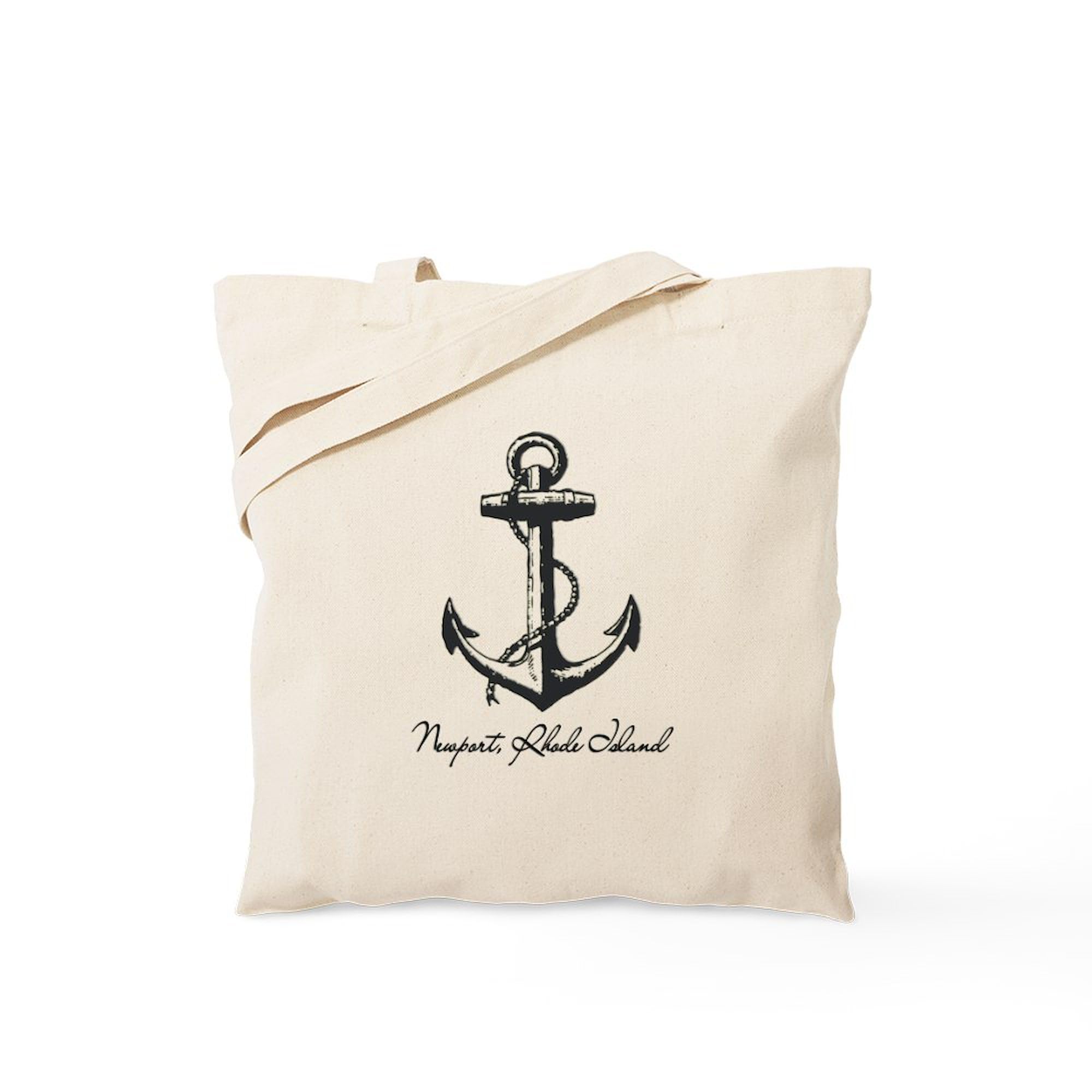 Newport Rhode Island Anchor Tote Bag - Natural Canvas Reusable Shopping Bag for Beach, Groceries & Daily Use