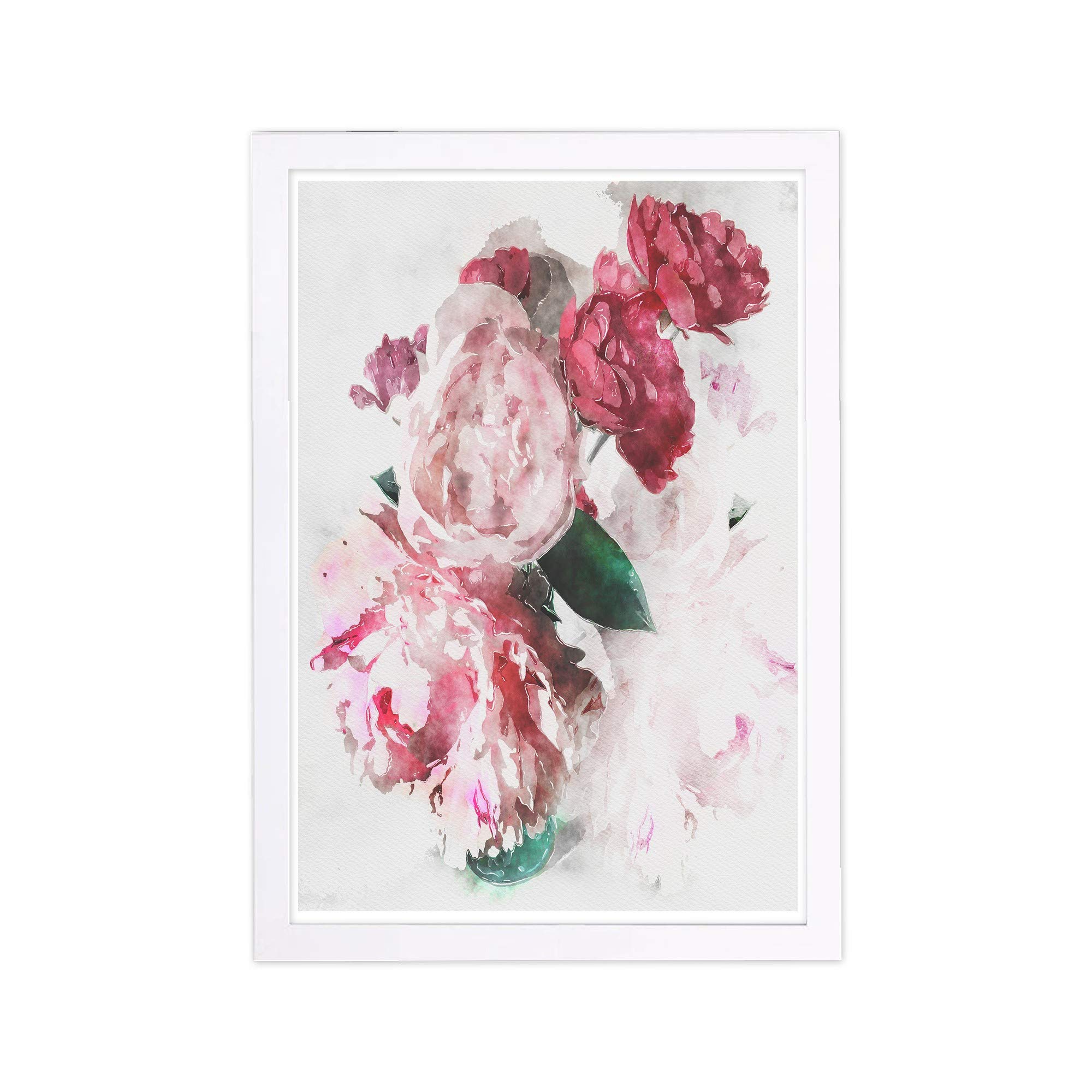 Wynwood Studio Botanical Framed Wall Art Print 'Peony Vase' - 13x19 Inch Floral Home Decor in Pink & White - Perfect for Living Room, Bedroom & Office Wall Decor