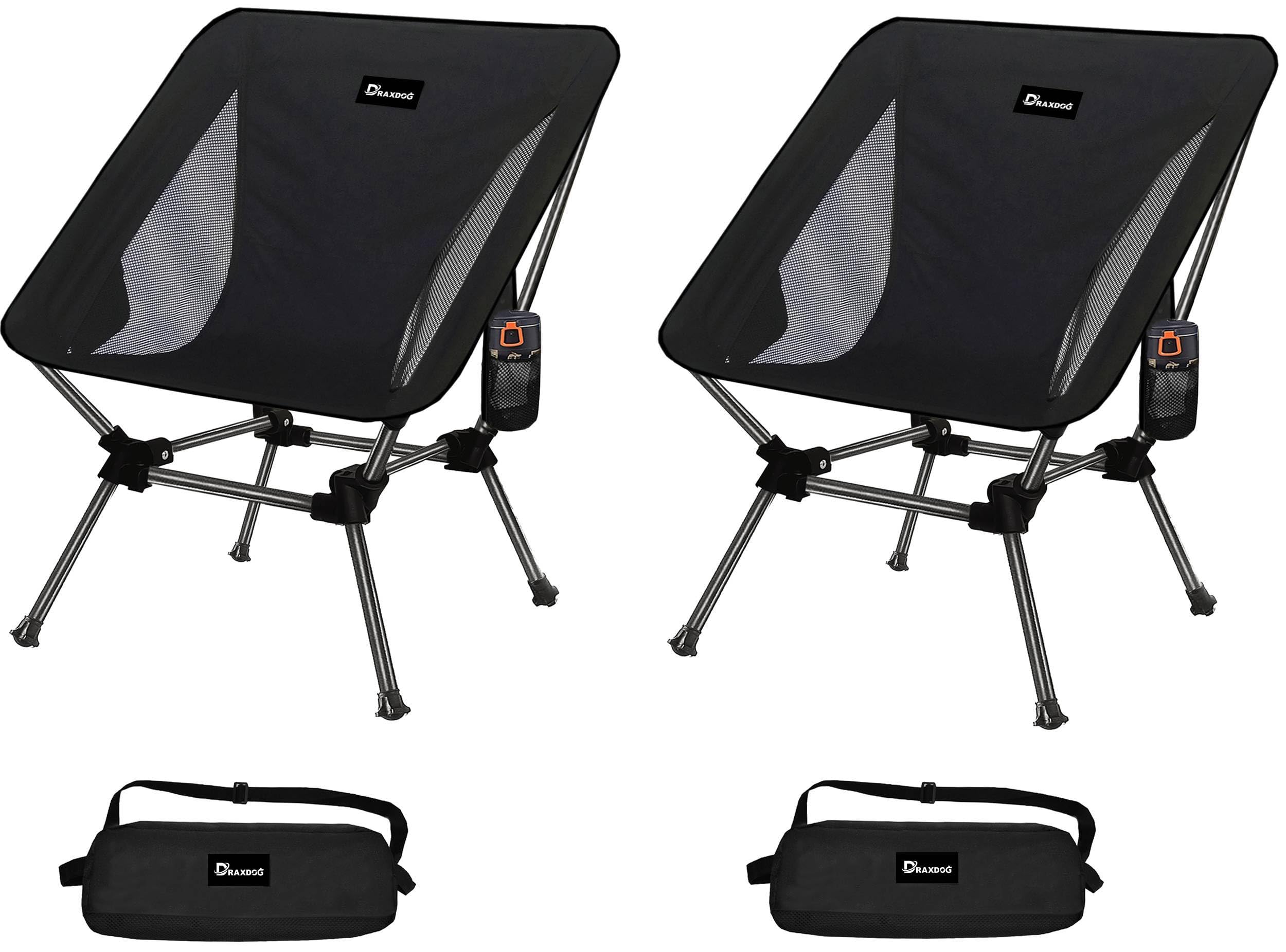2 Pack Compact Folding Camping Chairs - Portable Lightweight Backpacking & Beach Chairs with Side Pockets for Outdoor, Hiking, Picnics, Lawn, and Travel (Black) | Perfect for Camping Trips, Beach Outings, and Backyard Relaxation