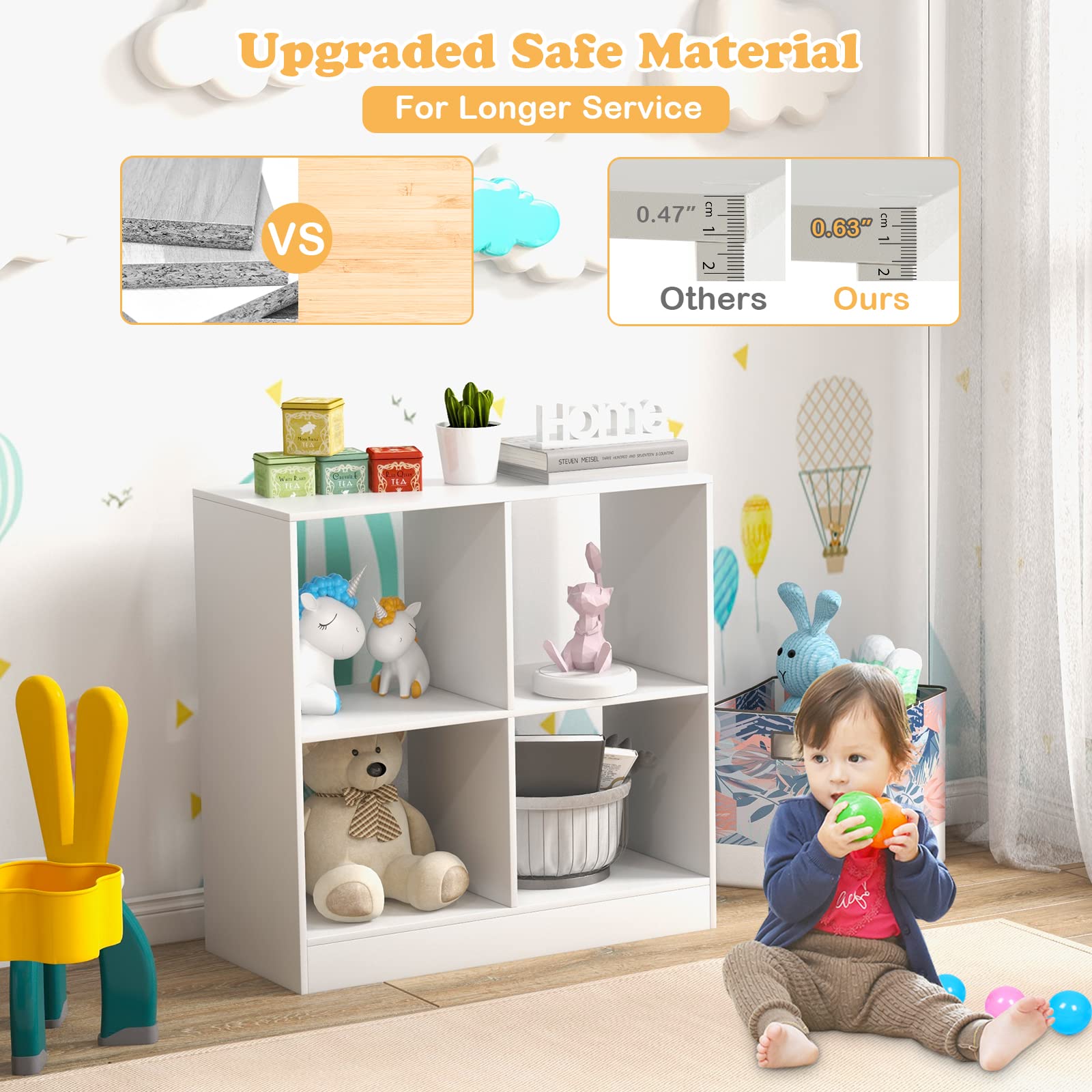 Costzon 4-Cube Wooden Toy Organizer & Bookshelf for Kids - White Storage Unit for Books, Toys, and Display - Perfect for Bedroom, Living Room, Nursery, and Playroom Organization