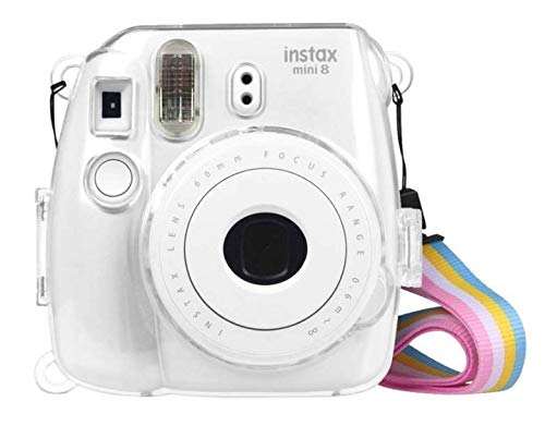 Fujifilm Instax Mini 8/9 Camera Case with Rainbow Strap - Clear Protective Cover for Travel & Parties