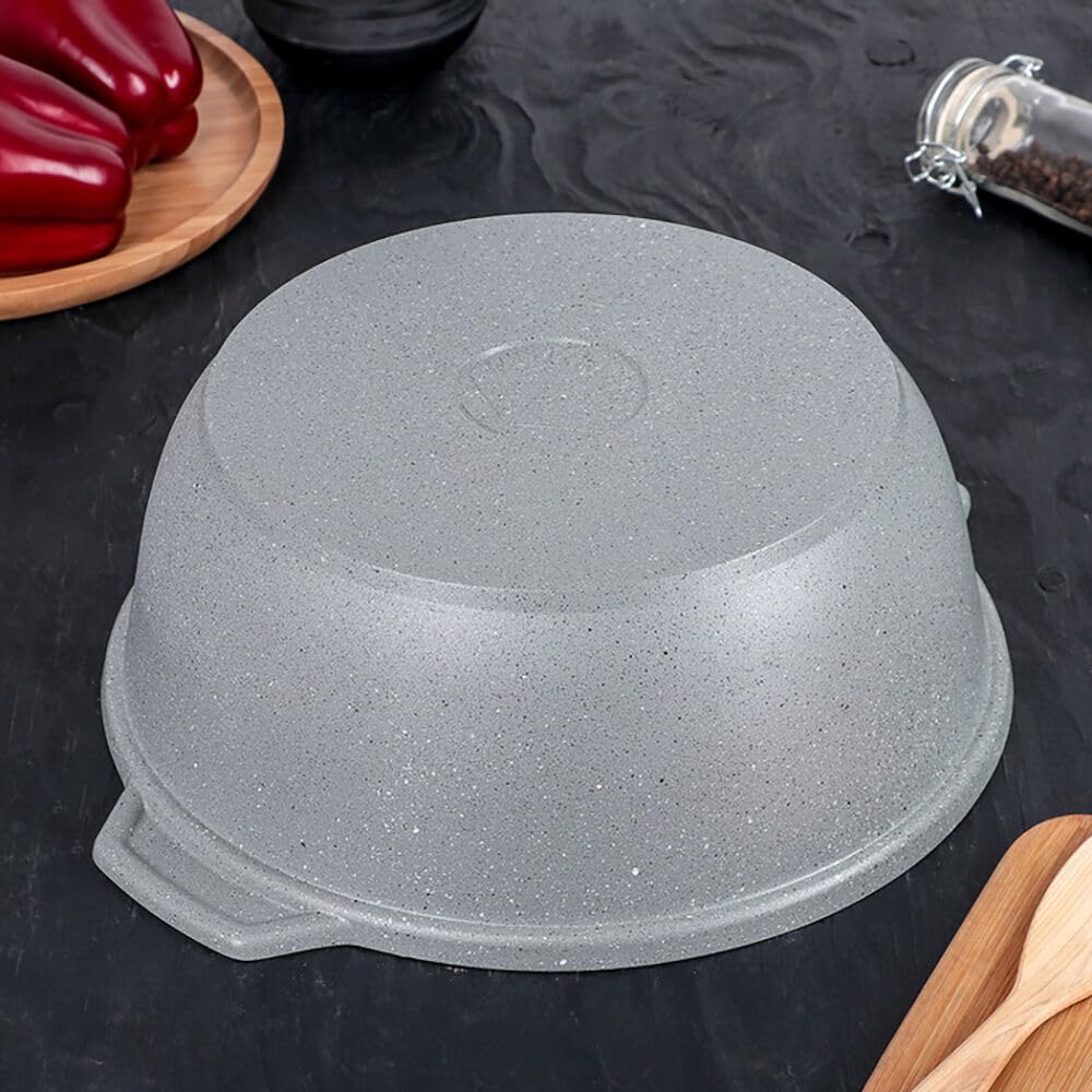 Non-Stick Aluminum Wok Kazan Dutch Oven Pot with Glass Lid - 3.2 Quart (3L) Light Marble Camping Cookware for Outdoor Cooking & Home Kitchen Use - Perfect for Stir-Frying, Stewing, and Campfire Meals