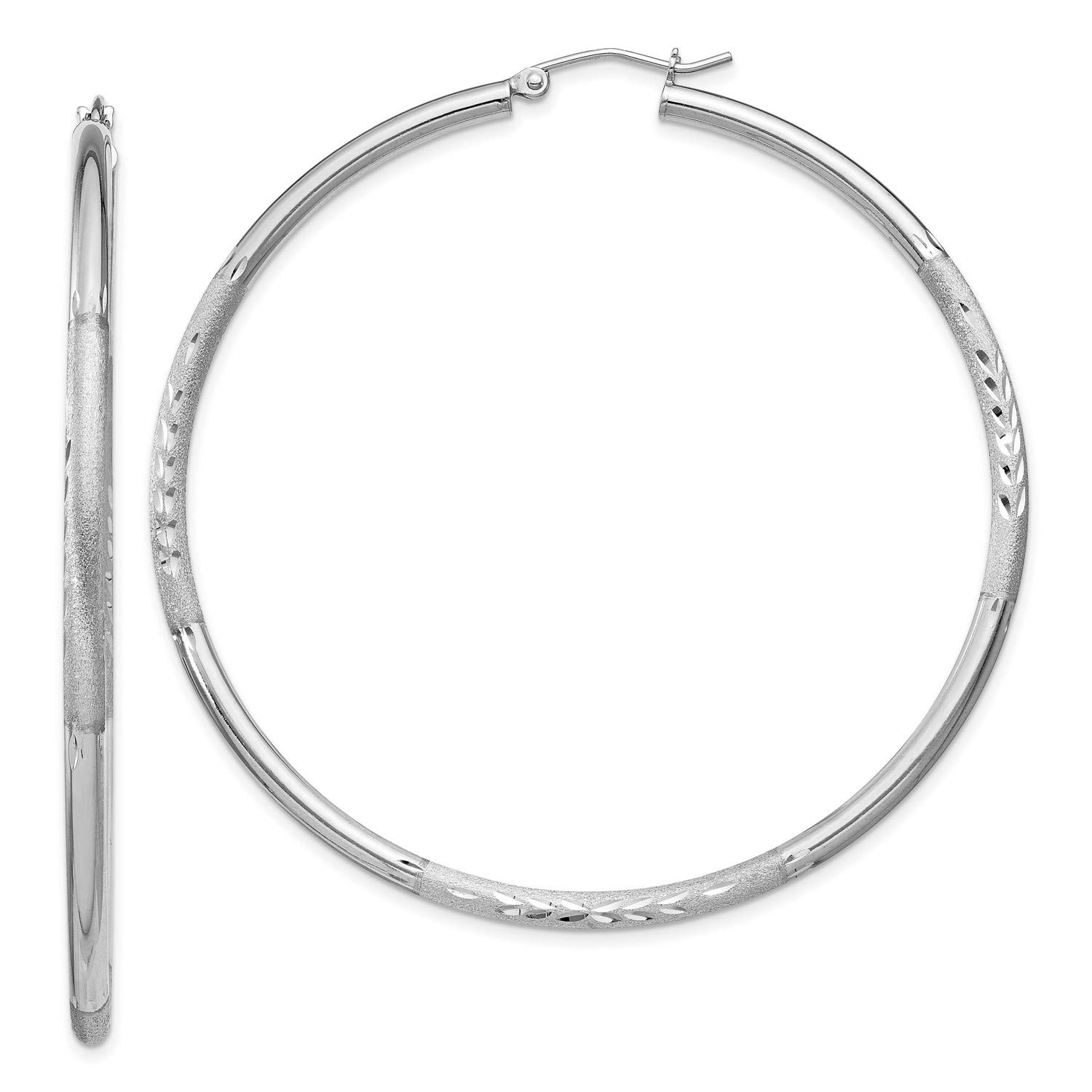 Sterling Silver 2.5mm Satin Finish Diamond Cut Large Tube Hoop Earrings 63x60mm - Elegant Statement Jewelry for Women, Perfect for Parties, Weddings & Everyday Wear