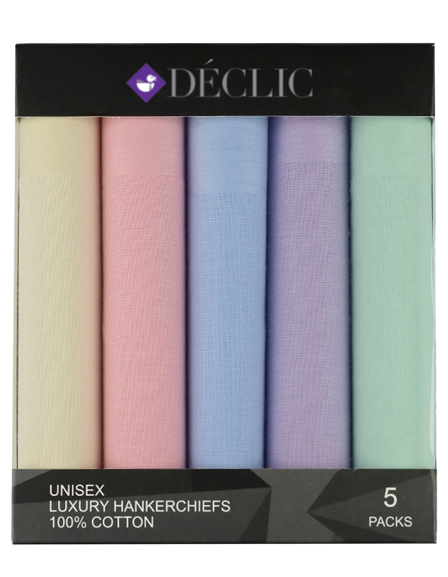 DÉCLIC Cotton Handkerchiefs (5 Pack) - Soft & Absorbent Assorted Colors - Perfect for Everyday Use, Travel, and Gifts