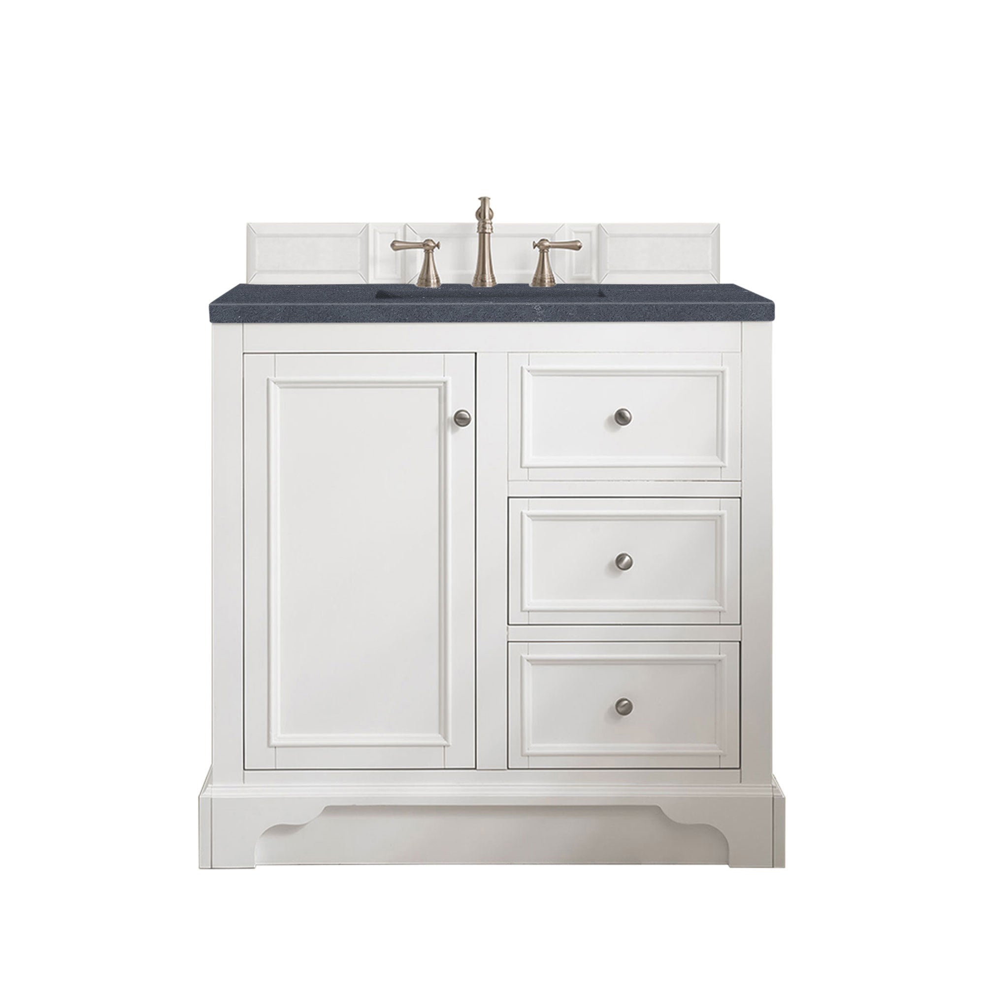 De Soto 36 Inch Single Bathroom Vanity with Bright White Finish & 3CM Charcoal Soapstone Quartz Countertop - Perfect for Modern Master Bathrooms, Guest Suites, and Small Space Remodels