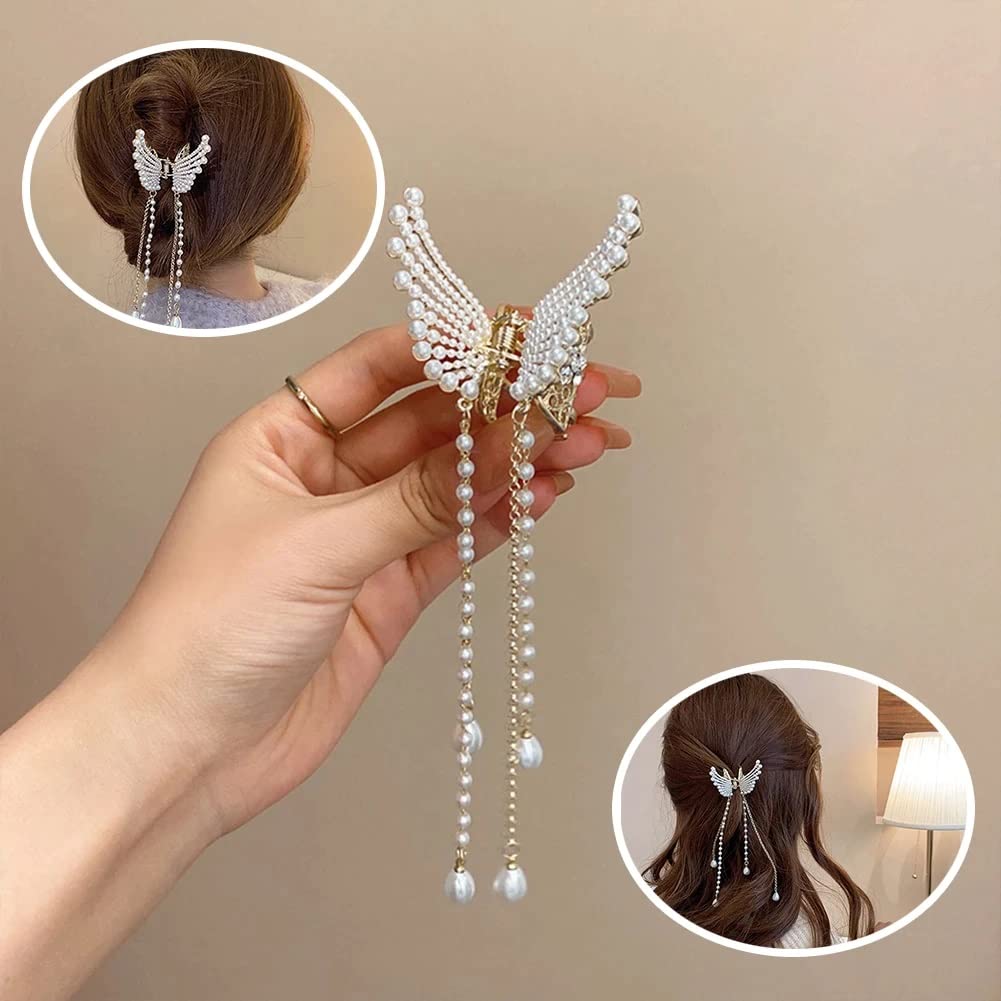 Trendy Club 2-Pack White Pearl Butterfly Metal Hair Claw Clips - Elegant Hair Accessories for Women, Girls | Perfect for Parties, Weddings & Everyday Hairstyles