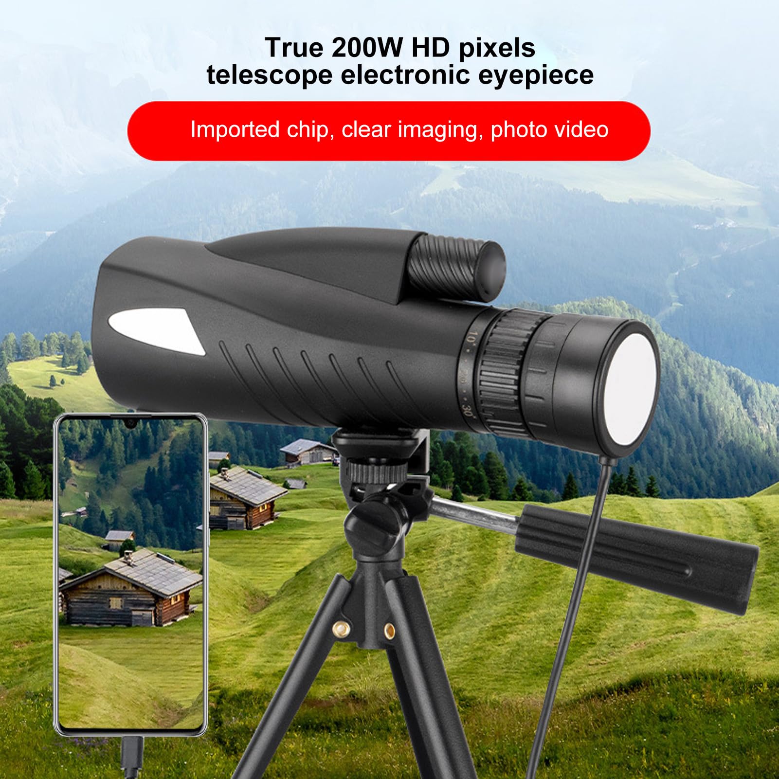 Heayzoki 200W Pixel Digital Telescope with Electronic Eyepiece Camera - USB C Cable & APP Control for Monoculars & Binoculars - Perfect for Bird Watching, Stargazing, and Outdoor Exploration