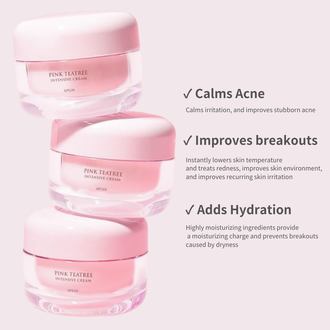 Aplin Pink Tea Tree Intensive Cream - 50g / 1.7 Oz - Hydrating Facial Moisturizer with CICA & Allantoin - Korean Skin Care for Dry & Sensitive Skin - Perfect for Daily Hydration & Post-Acne Care