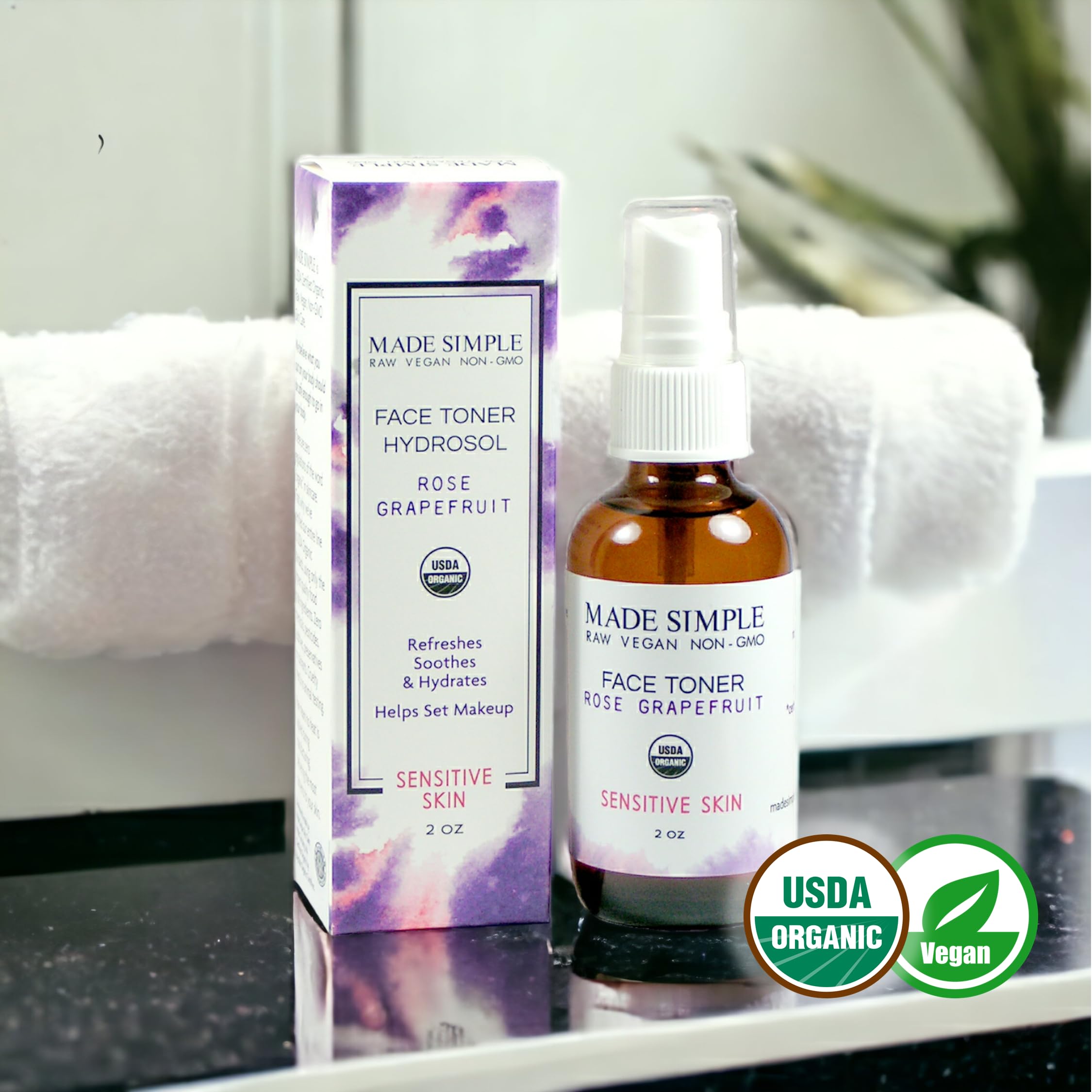 Organic Rose Grapefruit Facial Toner for Glowing Skin - USDA Certified, Vegan & Cruelty-Free - Hydrating & Balancing for Daily Skincare Routine