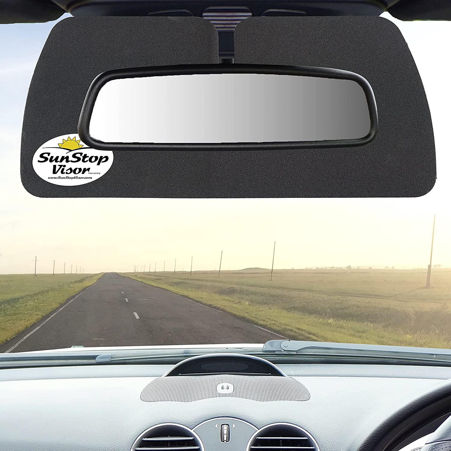 Universal SunStop Car Mirror Sun Visor – 2 Pack Clip-On Sun Shade & Glare Blocker for Windshield – Charcoal Automotive Sun Protection | Perfect for Road Trips & Daily Commuting